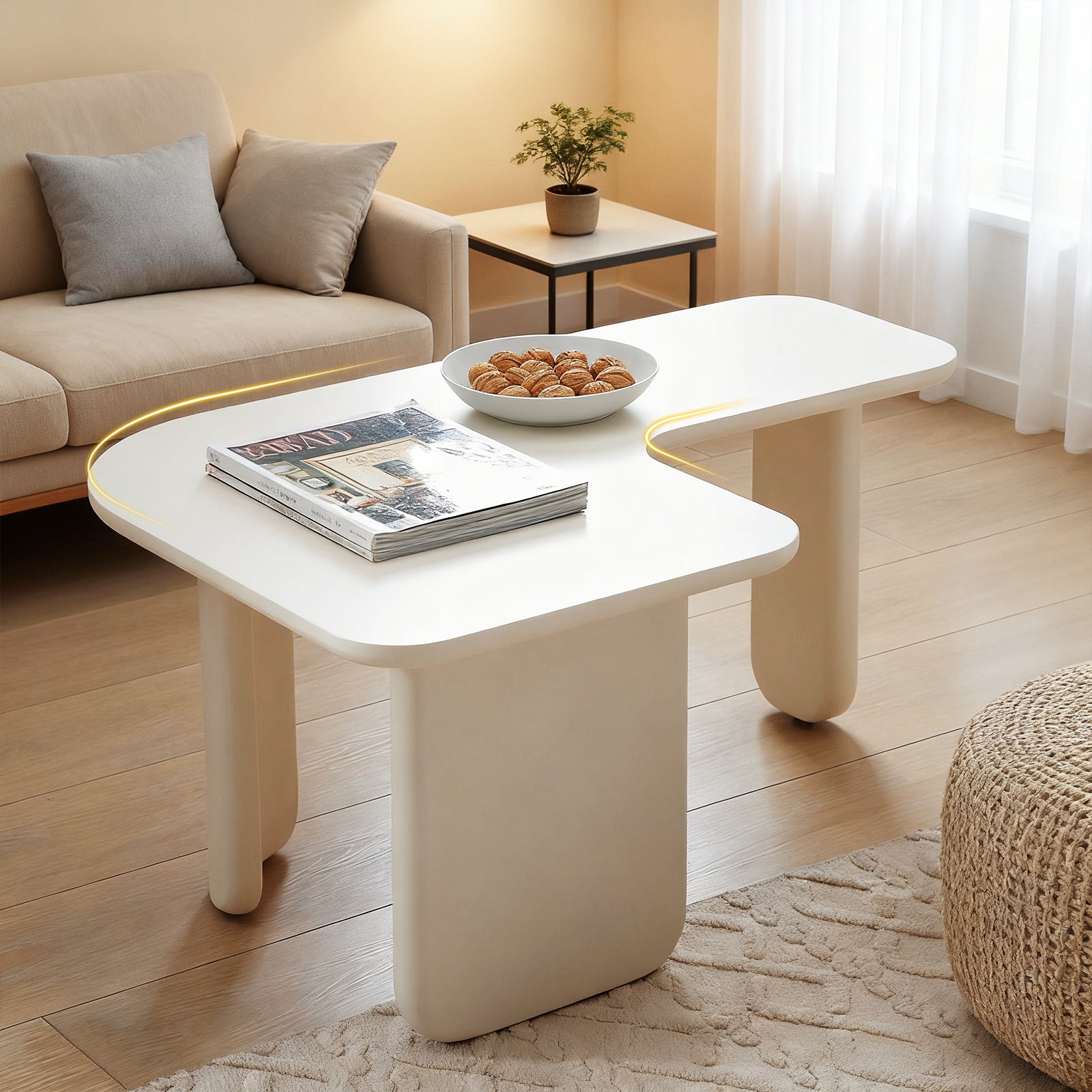 35.43' L-Shape Modern Coffee Table