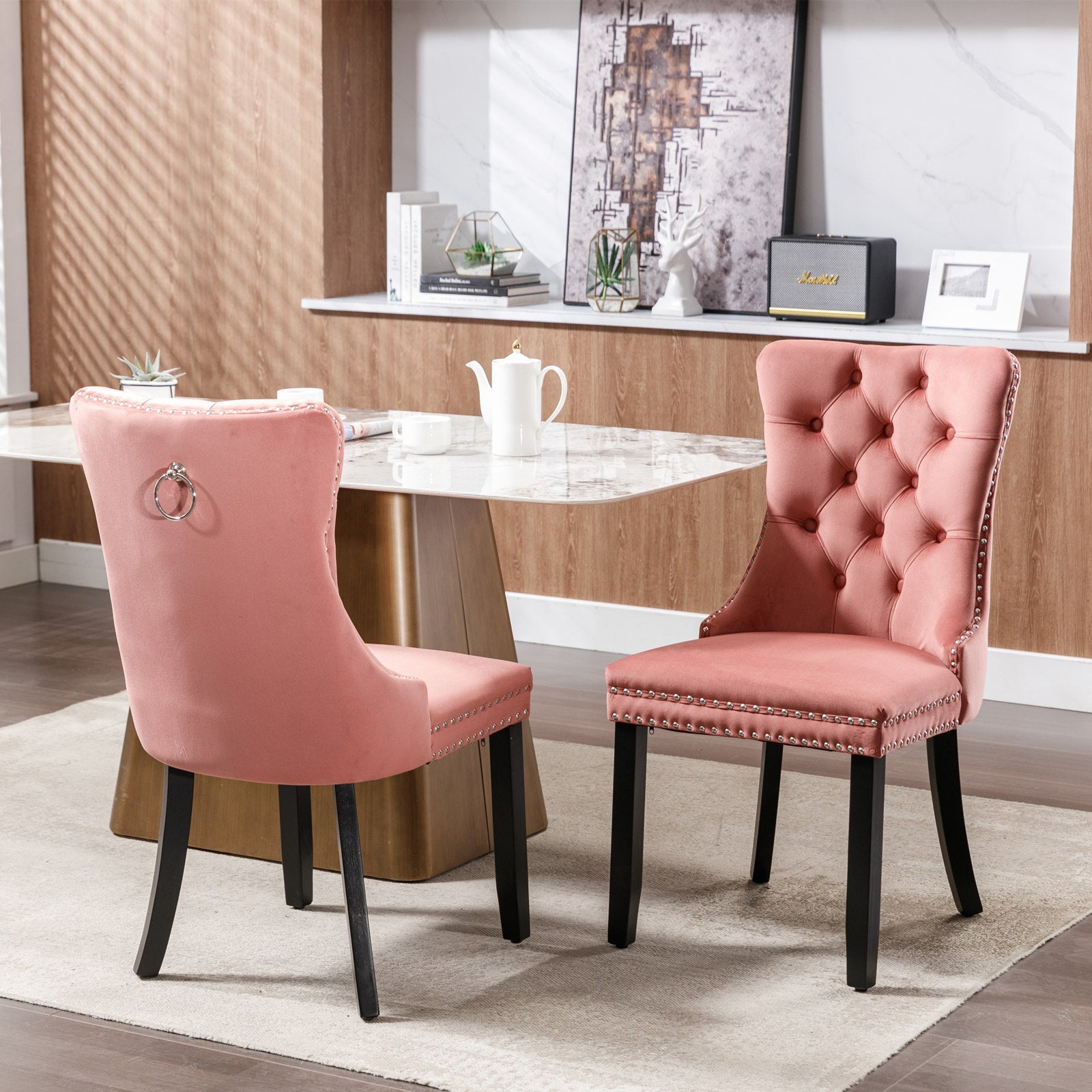 Modern High-end Tufted Solid Wood Velvet Dining Chair(Set of 2)