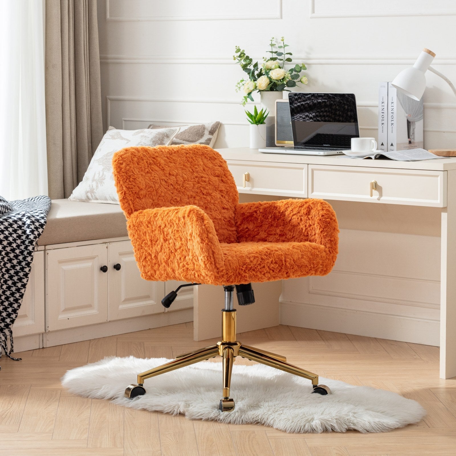 Violet Velve Home Office Chair with Golden Metal Base