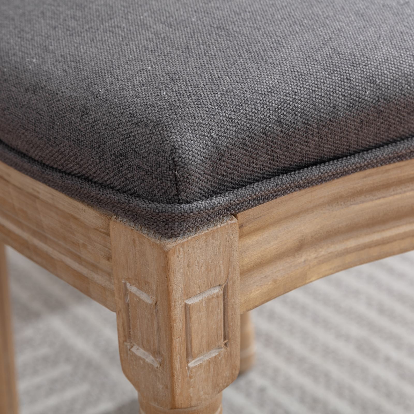 French Style Solid Wood Frame Linen Fabric Back Dining Chair (Set of 2)