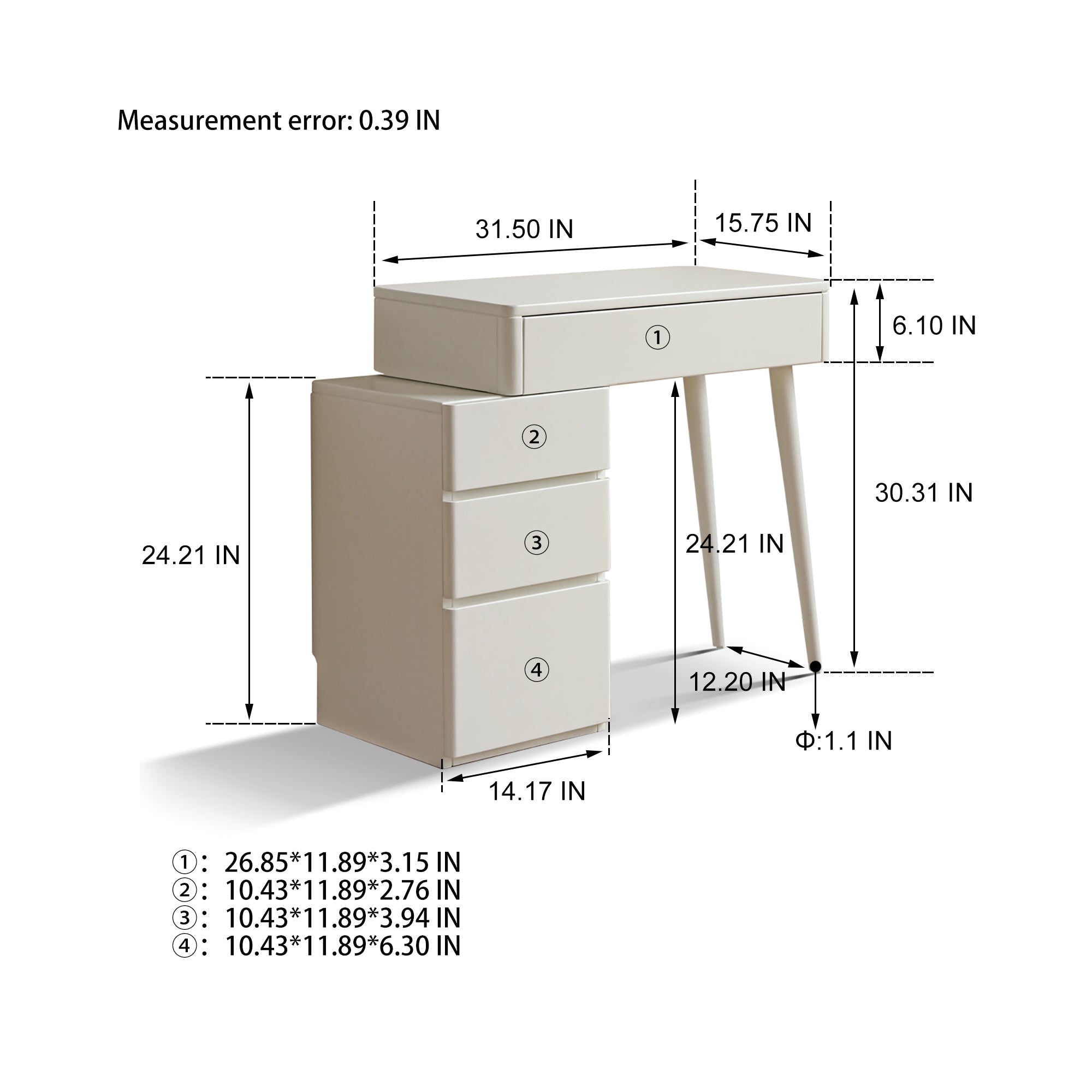 White Solid Wood Vanity Table with Stool