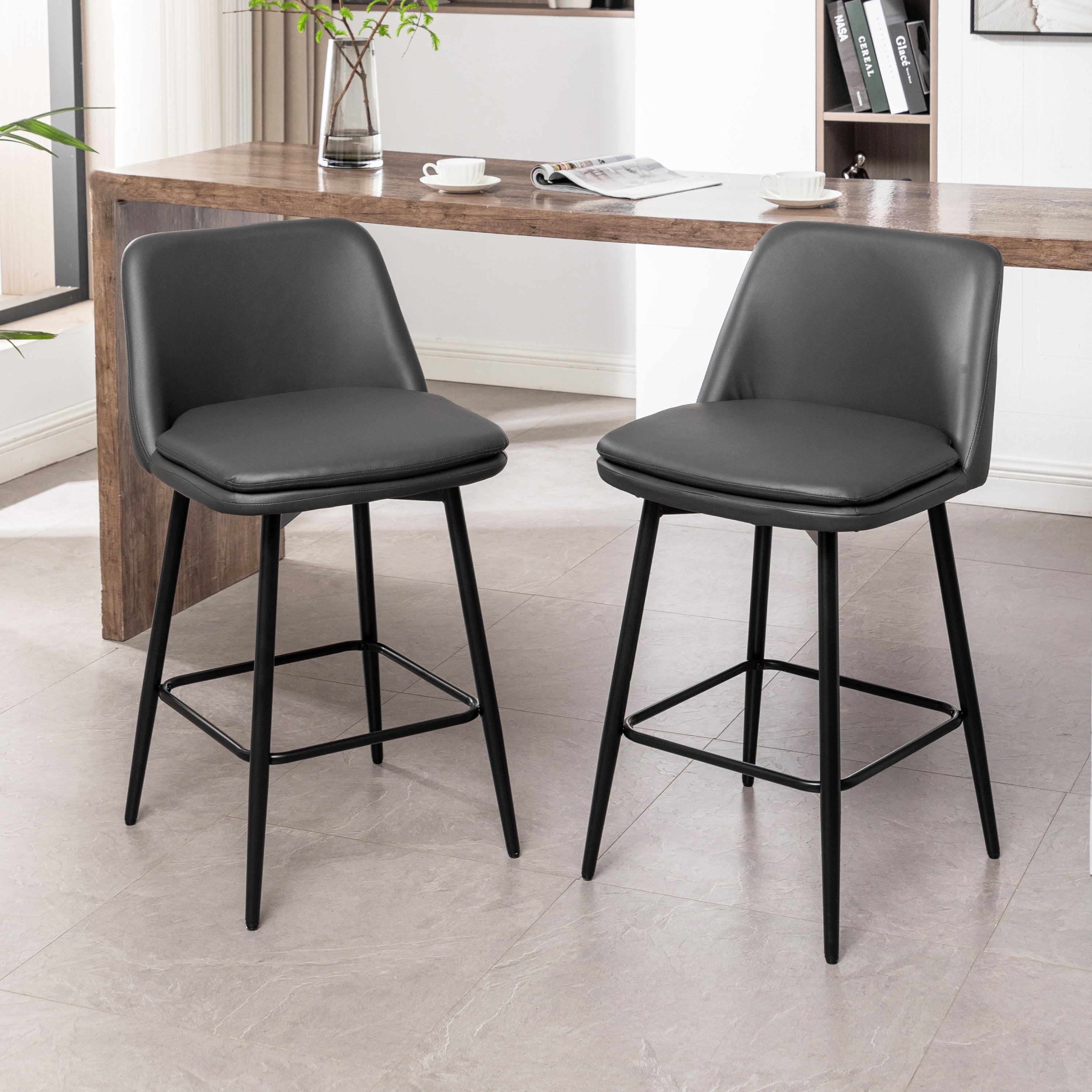 Linen/PU 360° Swivel Barstools (Set of 2)