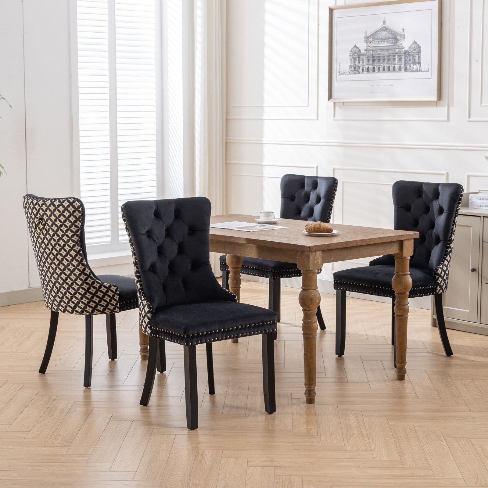 Modern High-end Tufted Solid Wood Velvet Dining Chair(Set of 2)