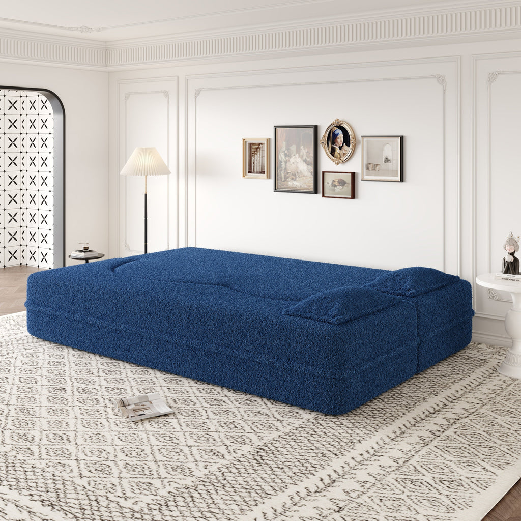 Modern Convertible Teddy Fabric Sofa with 2 Pillows
