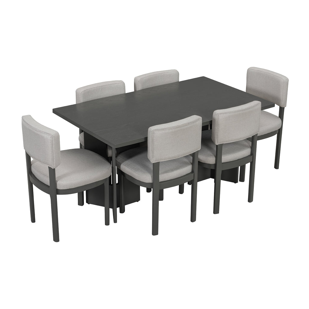 Farmhouse Dining Table Set with 6 Upholstered Chairs