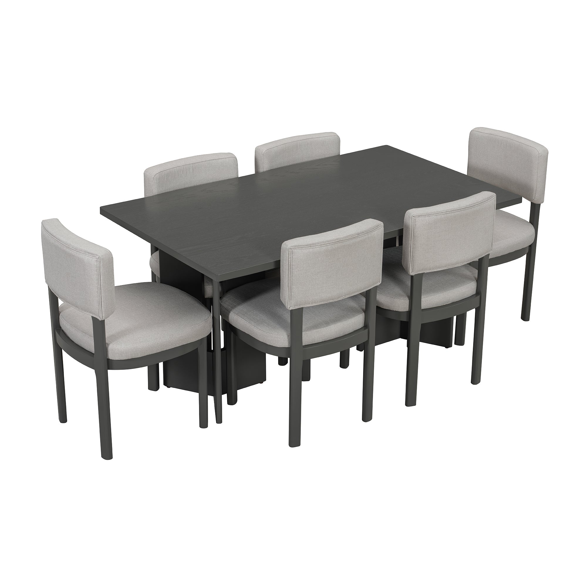 Farmhouse Dining Table Set with 6 Upholstered Chairs