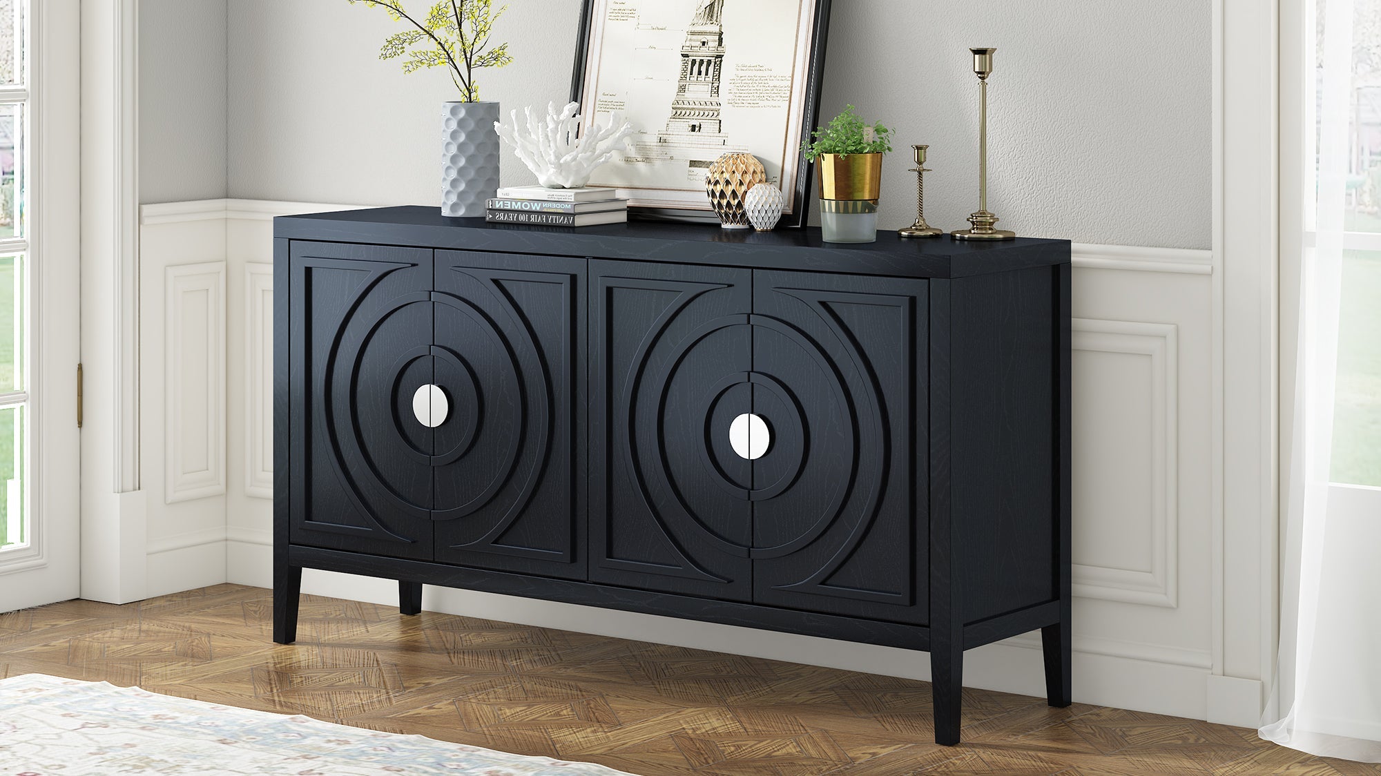 60" Circular Groove Design Sideboard Door for Living Room