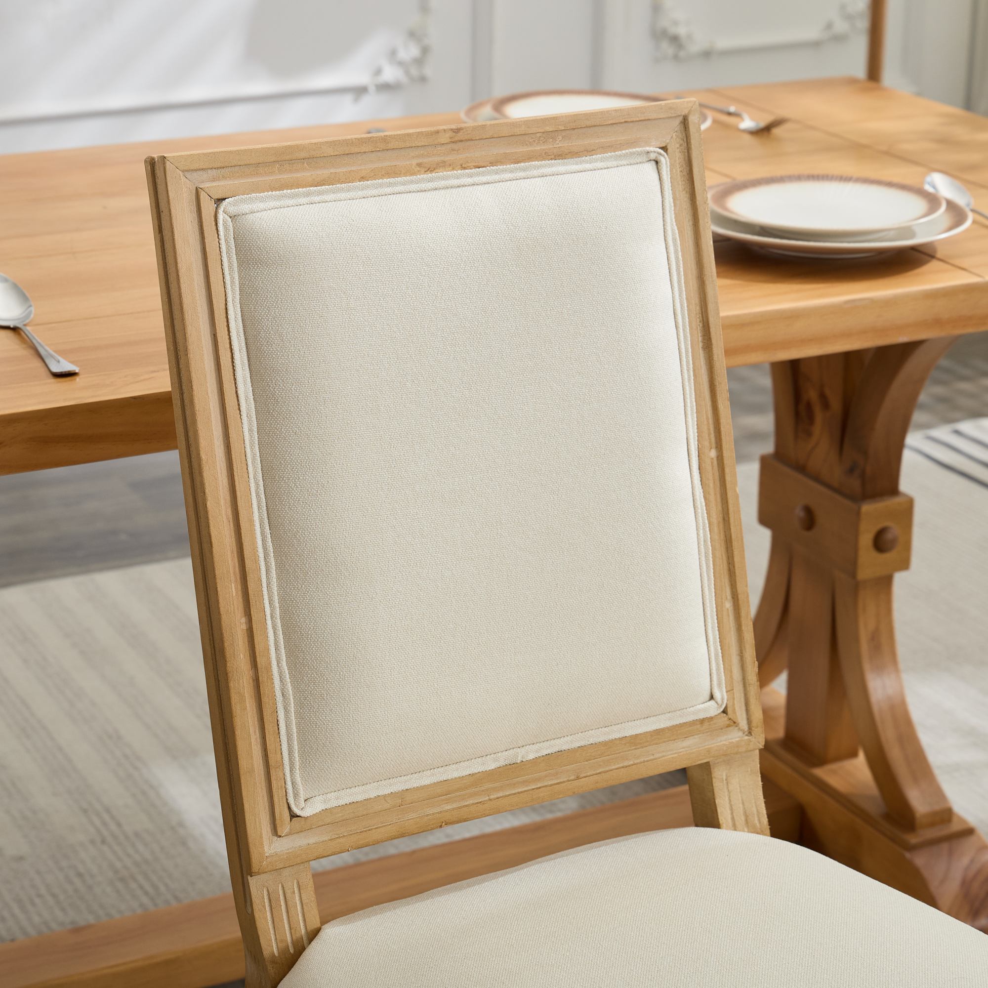 French Louis Dining Chairs with Square Backrest (Set of 2)
