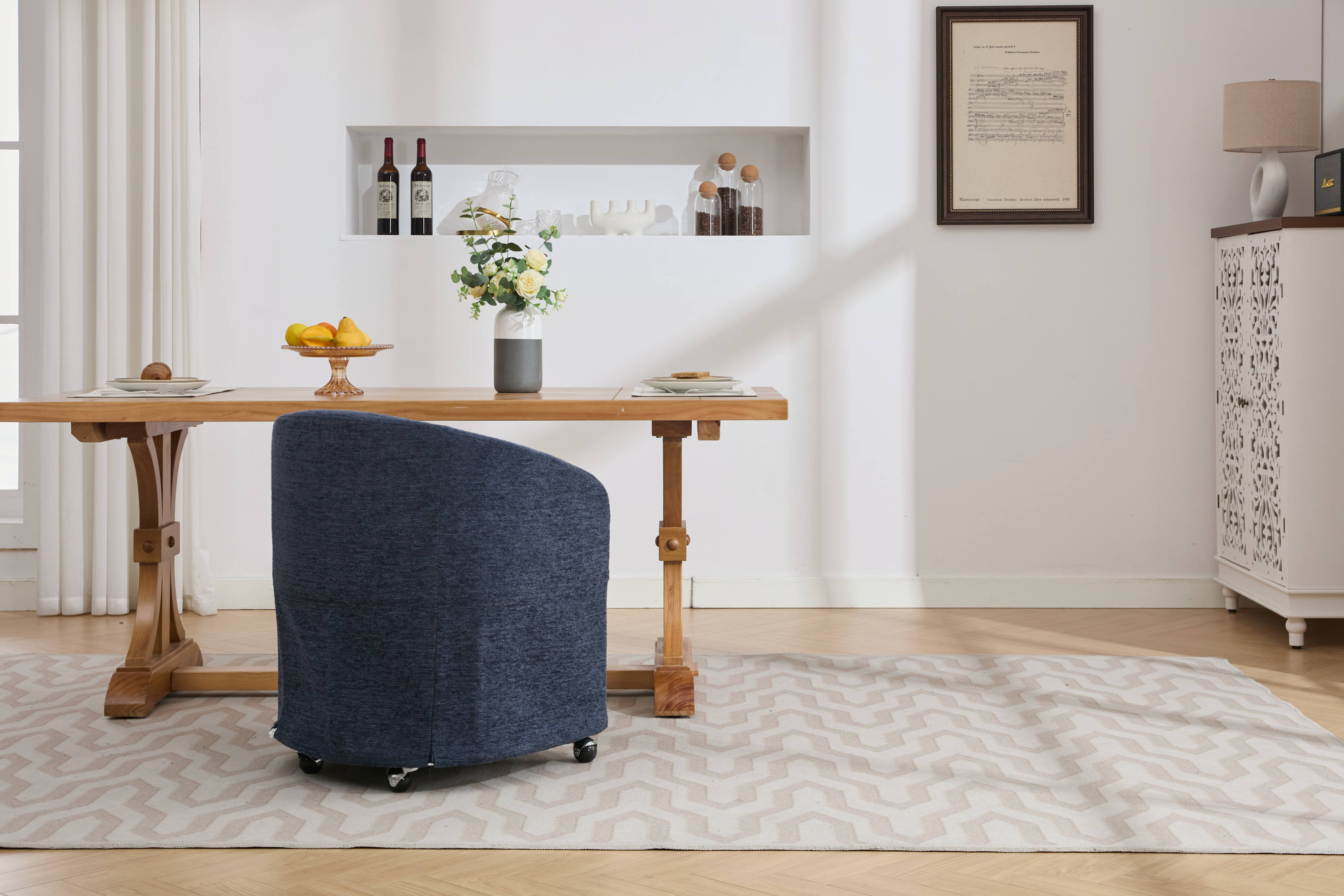 Modern Chenille Fabric Dining Armchair with Back Cushion