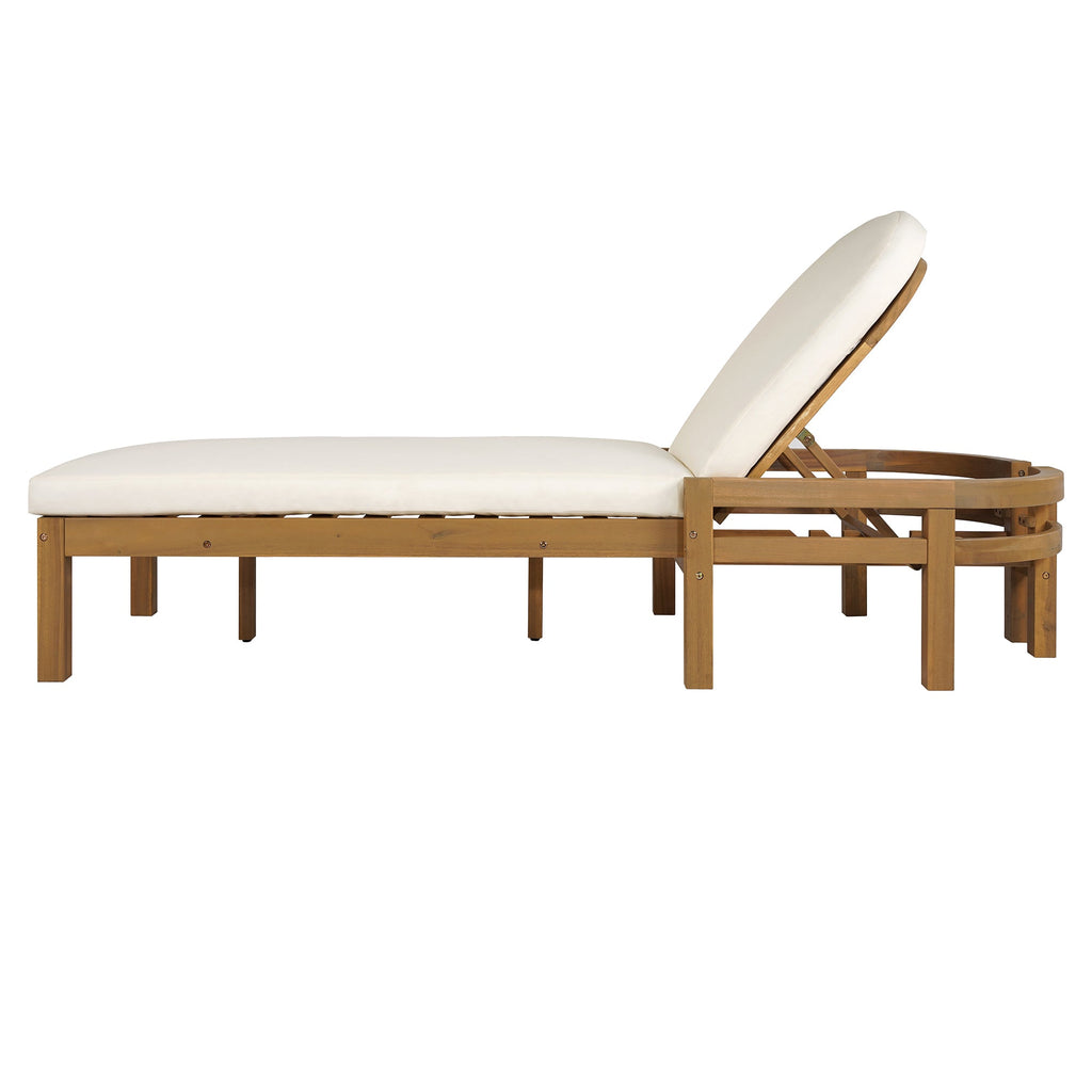 Acacia Wood Chaise Lounge Chairs 5-Position Adjustable Backrest for Patio Poolside