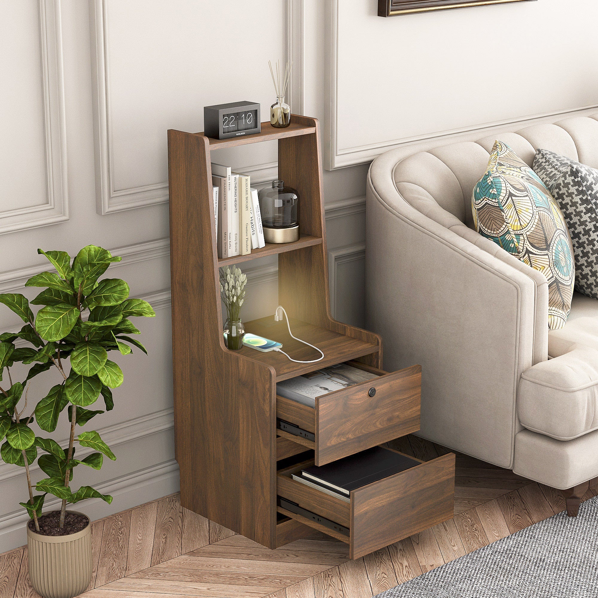 Modern Smart Nightstand with Charging Station