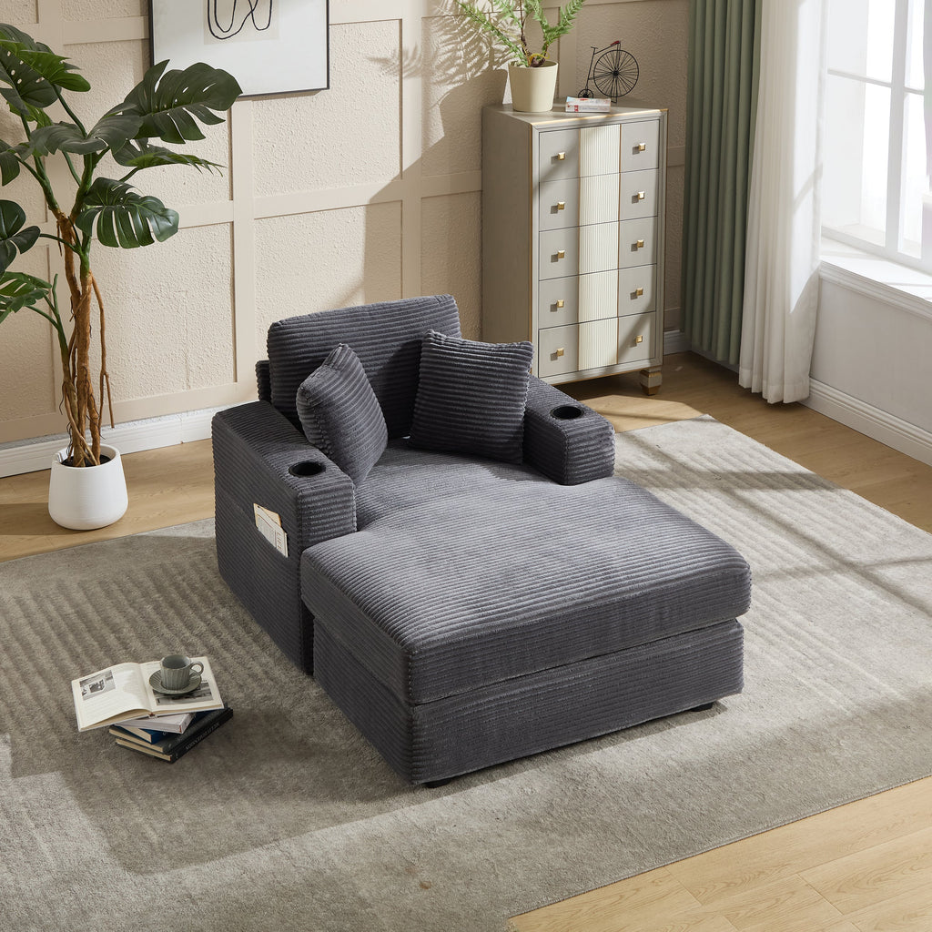 Corduroy Upholstered Chaise Lounge Sofa