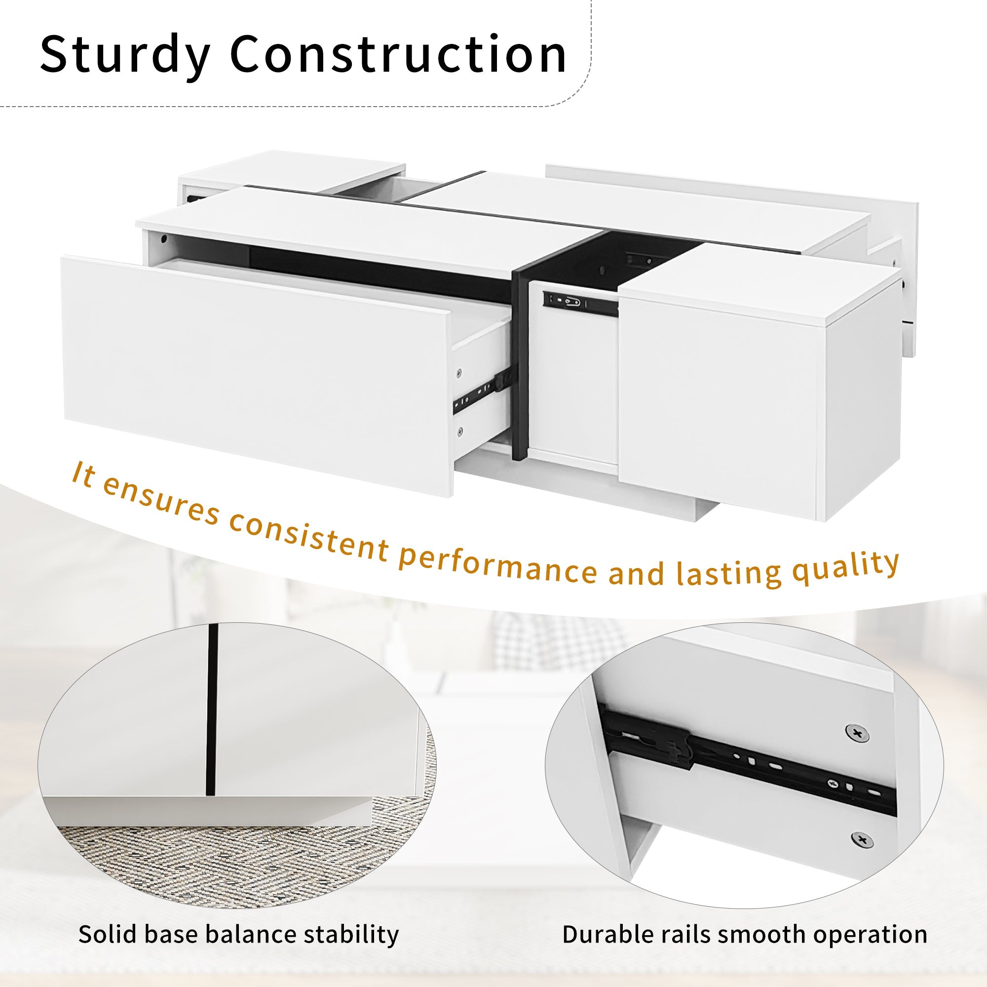Multi-Functional Extendable Coffee Table with 2 Storage Space and Drawers
