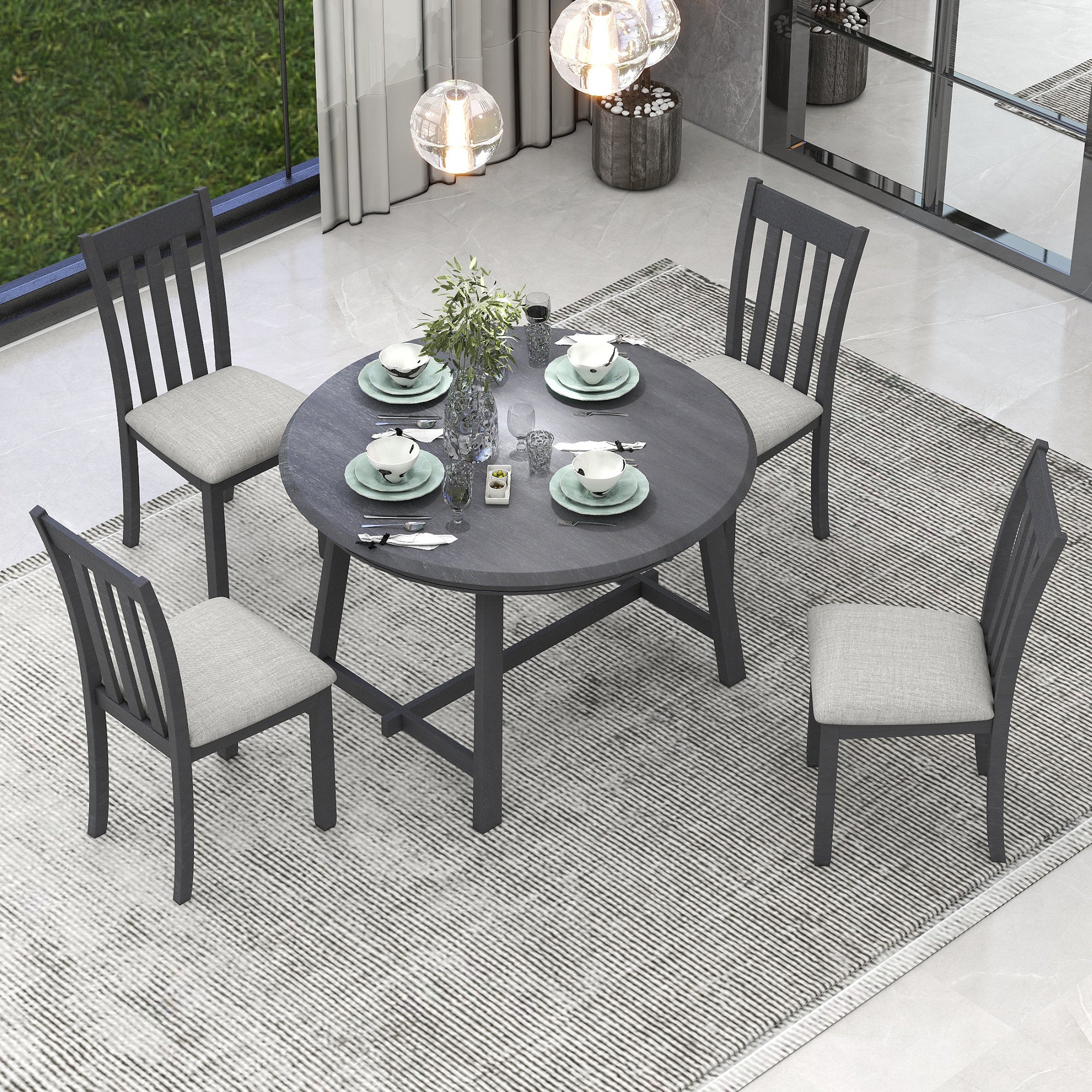 Modern Farmhouse 5-Piece Wood Dining Table Set