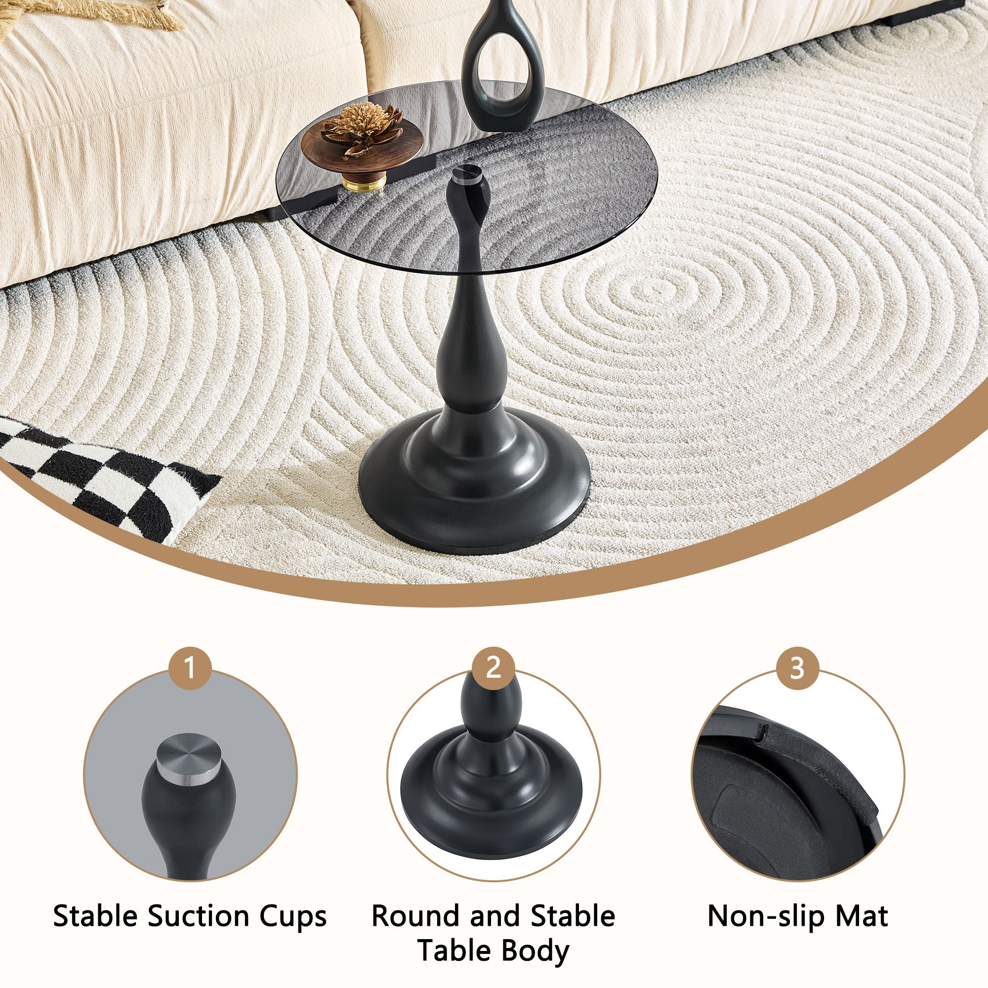 20" Small Luxury Metal Round Side Table with a Glass Top