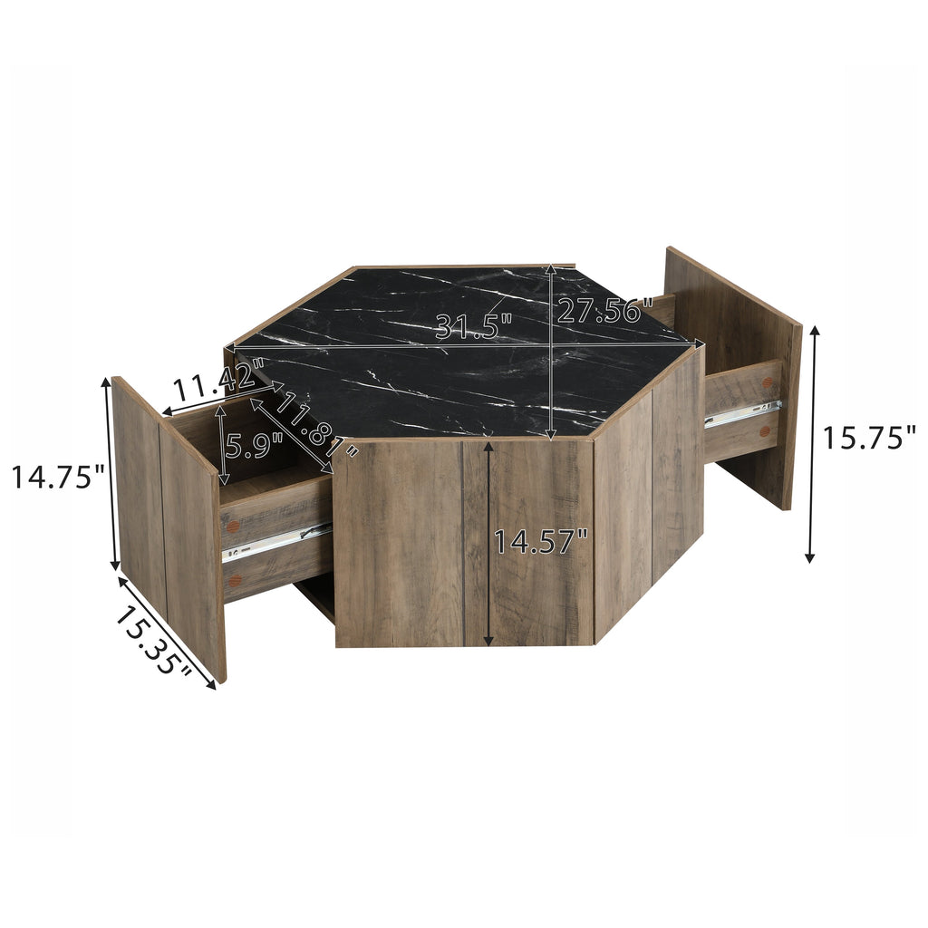 Hexagonal Rustic Retro Wood Coffee Table