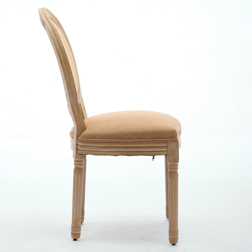 French Style Solid Wood Frame Linen Fabric Back Dining Chair (Set of 2)