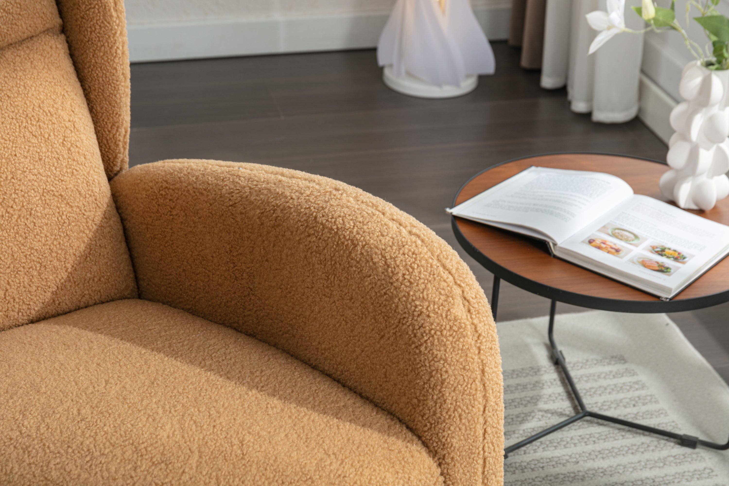 Teddy Fabric Rocking Chair with Packet Wood Legs