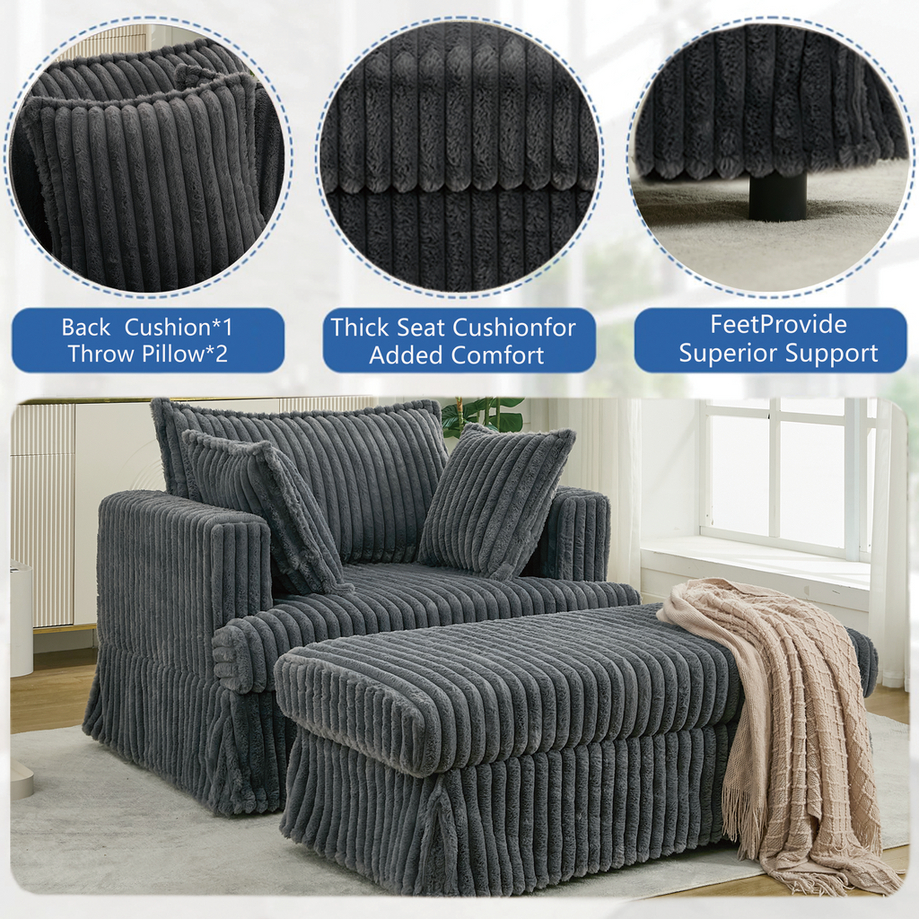 47.7'' Oversized Corduroy Chaise Longue with Ottoman