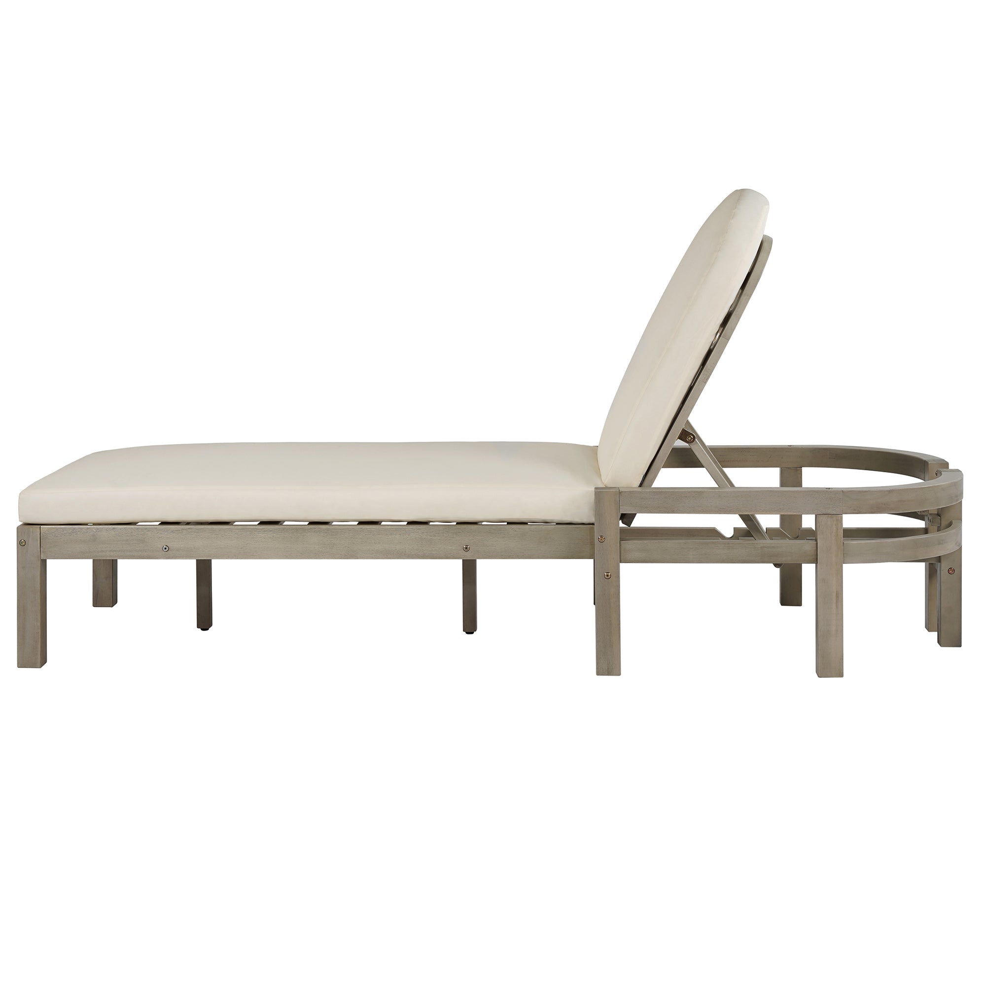 Acacia Wood Chaise Lounge Chairs 5-Position Adjustable Backrest for Patio Poolside
