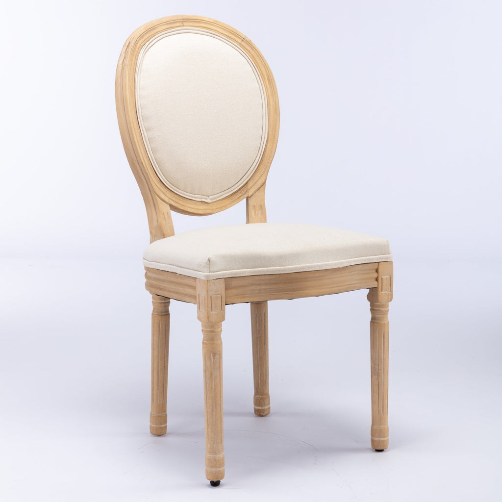 French Style Solid Wood Frame Linen Fabric Back Dining Chair (Set of 2)