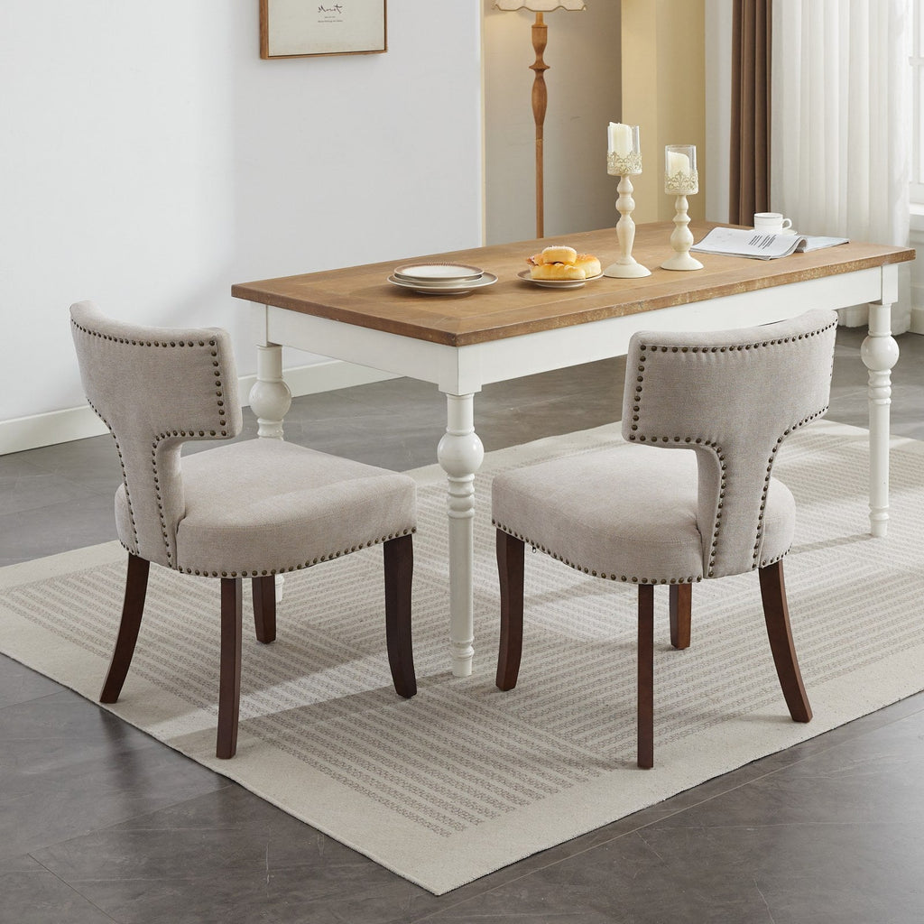 Mid Century Farmhouse Linen Fabric Dining Chairs (Set of 2)
