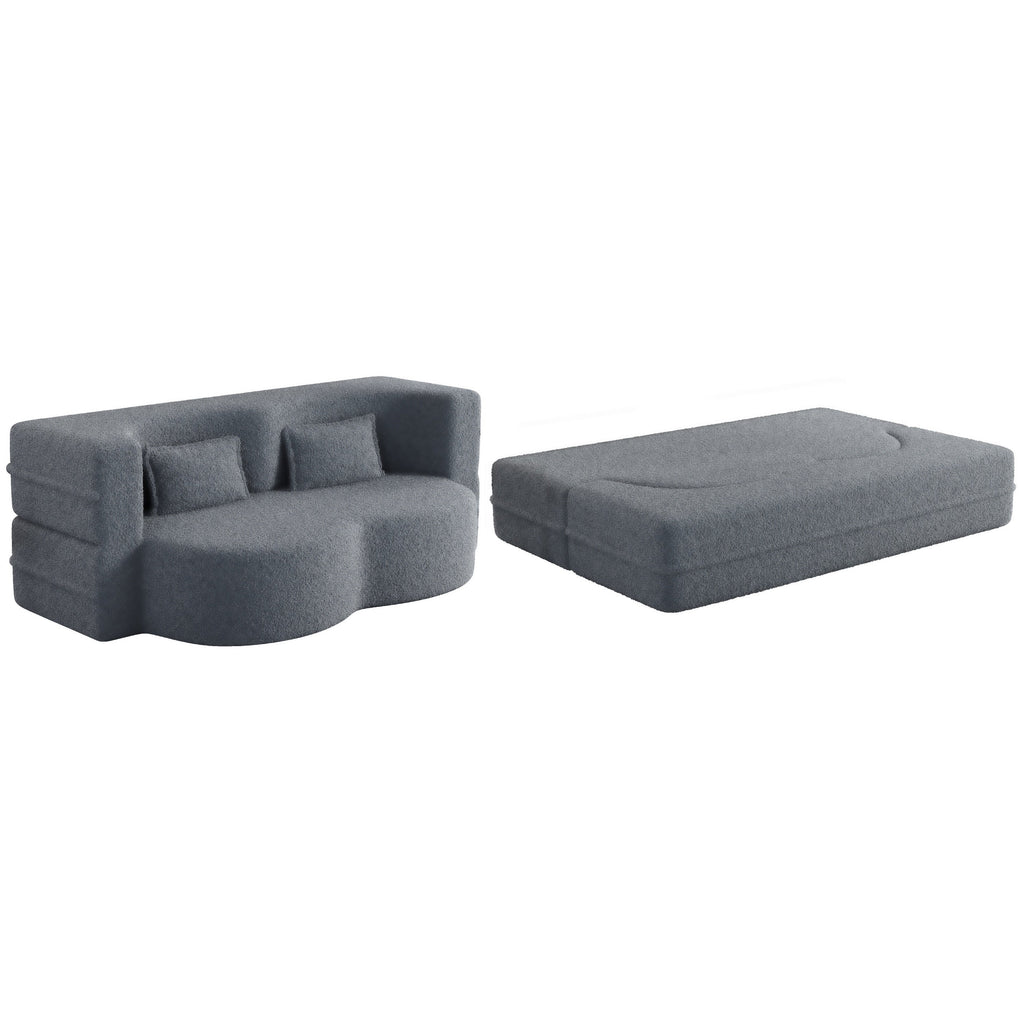 Modern Convertible Teddy Fabric Sofa with 2 Pillows