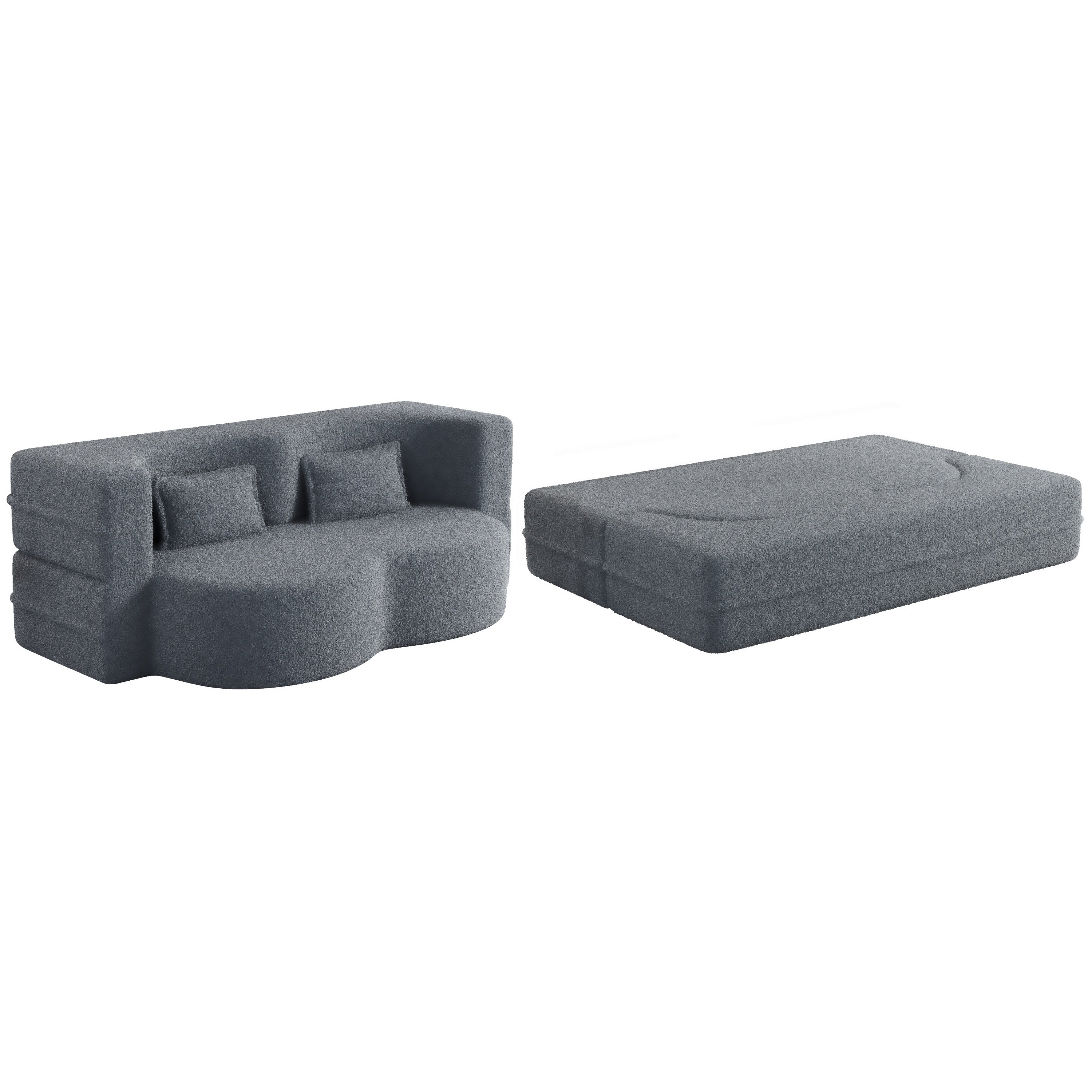Modern Convertible Teddy Fabric Sofa with 2 Pillows