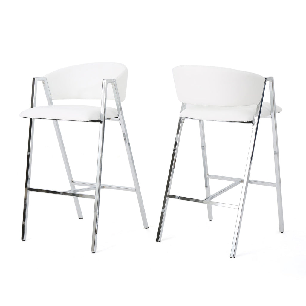 Modern PU Bar Stools with Low Back and Arms (Set of 2)