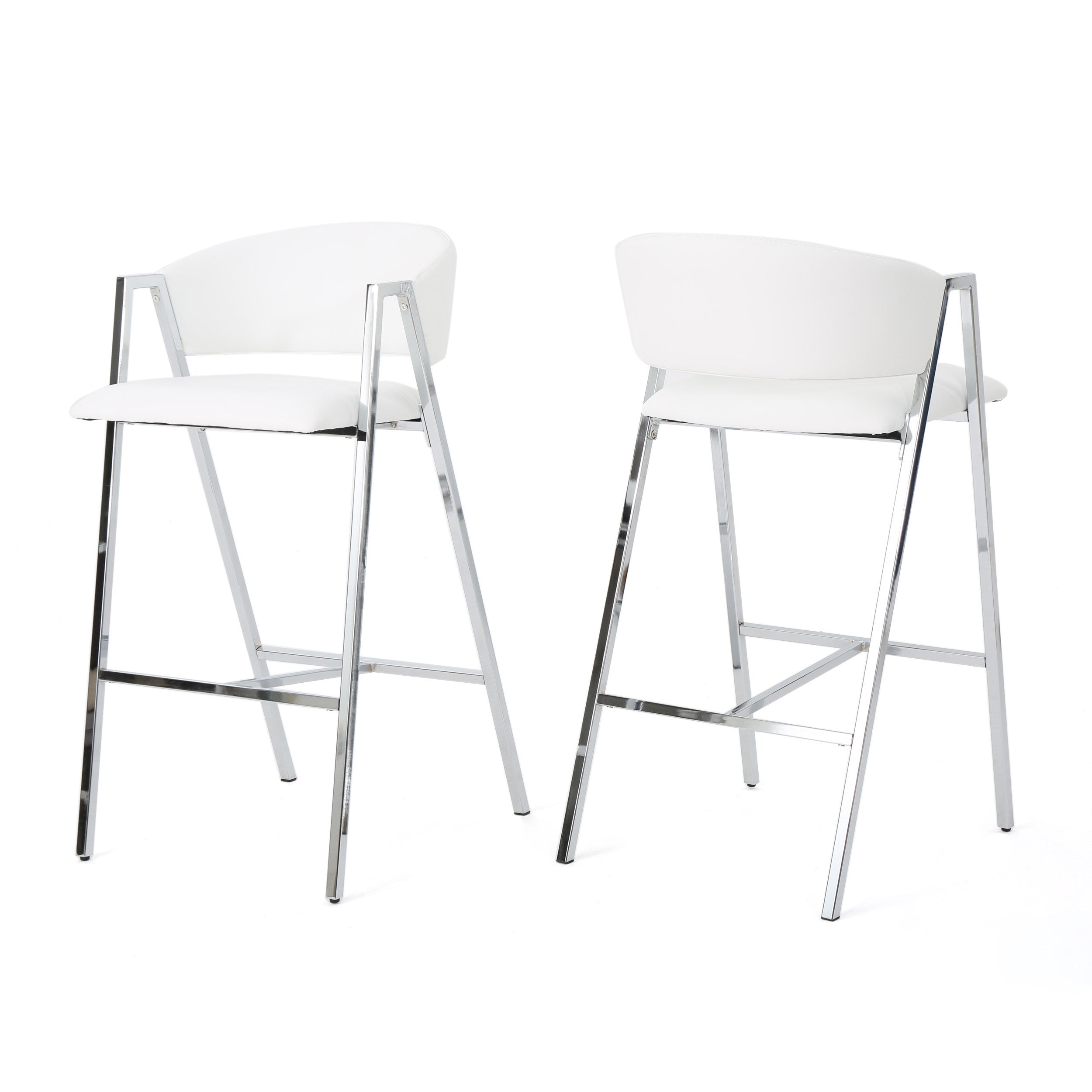 Modern PU Bar Stools with Low Back and Arms (Set of 2)