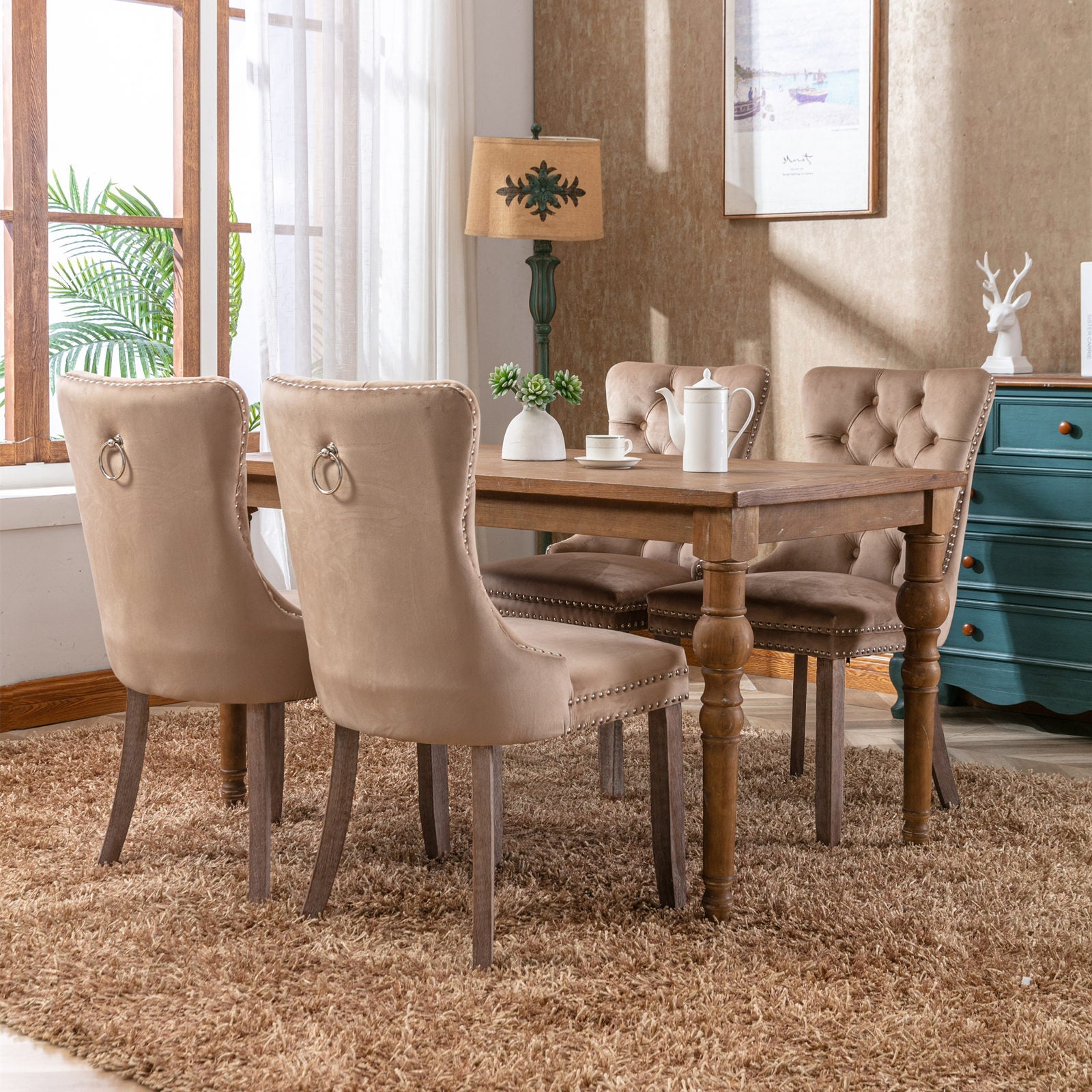 Modern High-end Tufted Solid Wood Velvet Dining Chair(Set of 2)