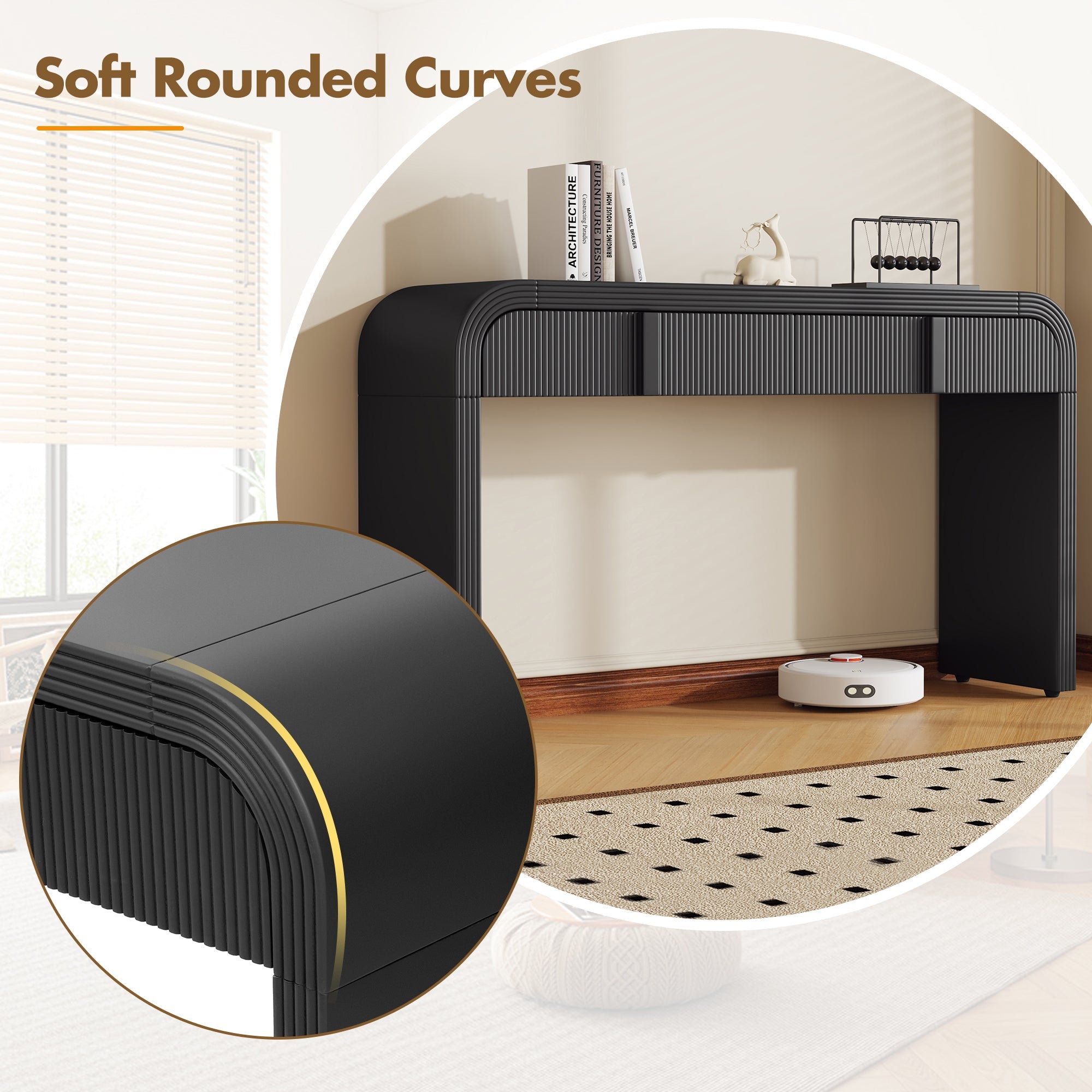 Modern Console Fluted Entryway Table with Rounded Silhouette
