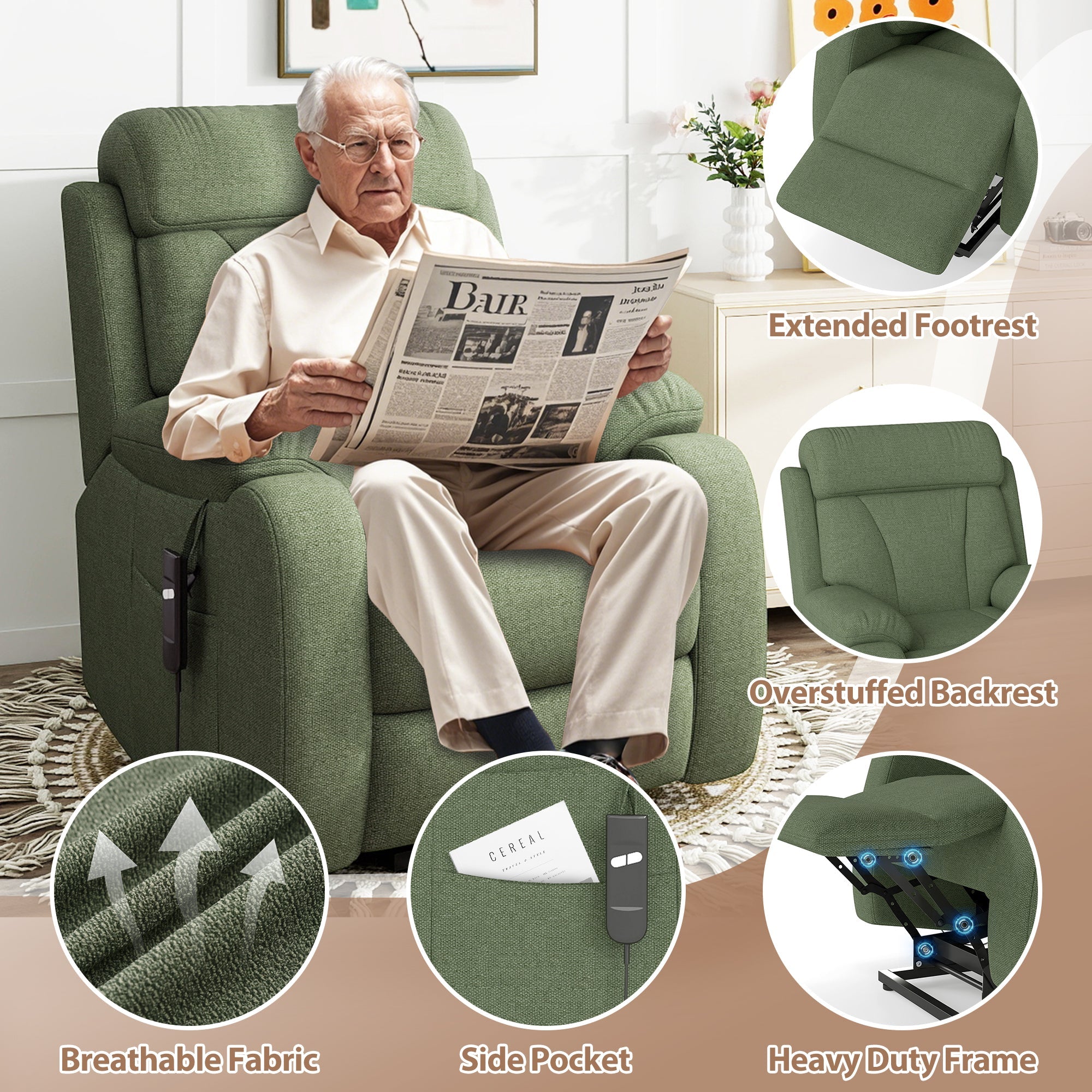 Electric Heavy Duty Lift Chair Recliners Chair for Small Spaces