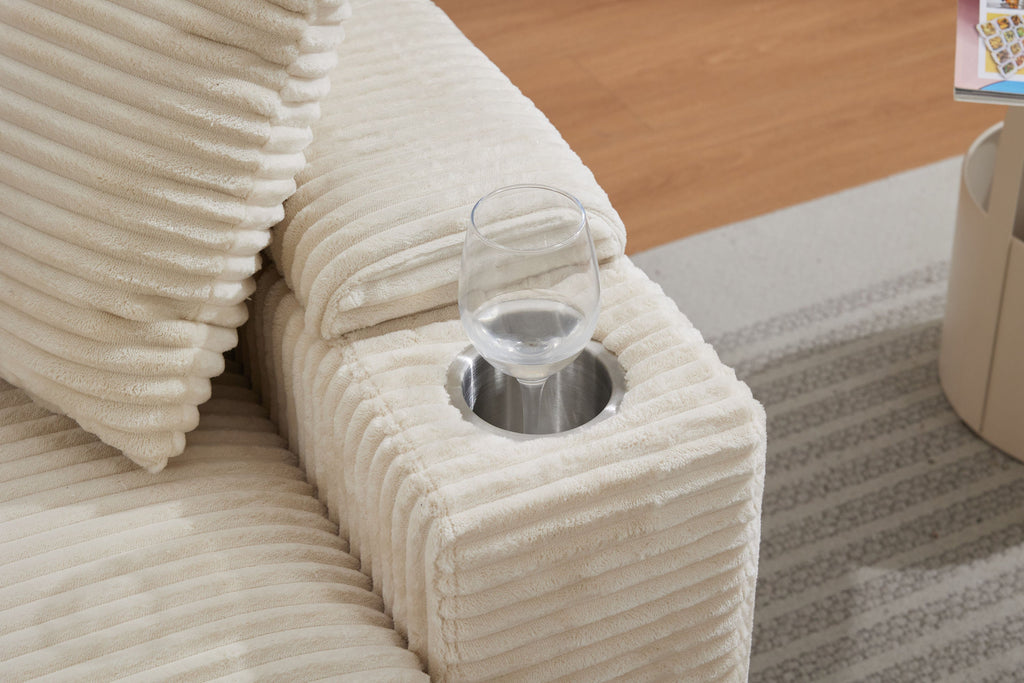 Corduroy Upholstered Chaise Lounge Sofa with Handrail Storage