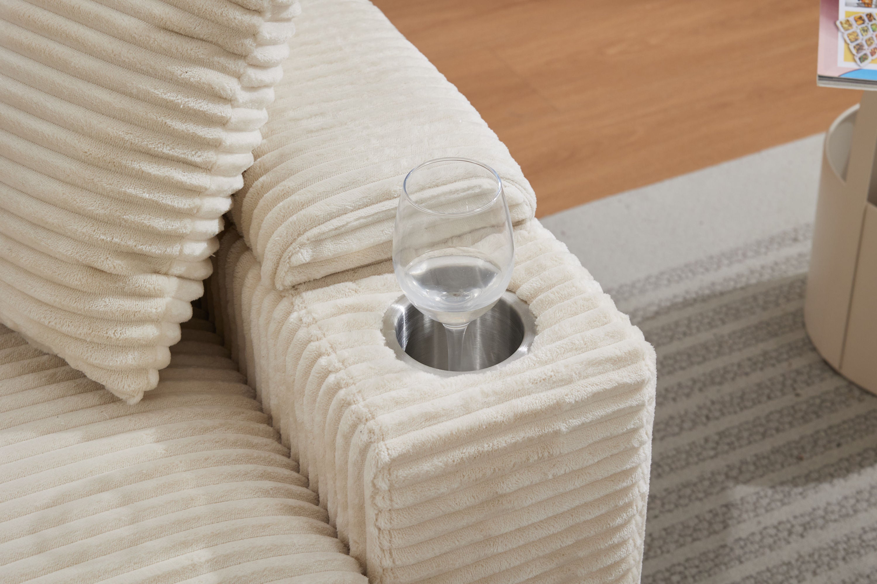 Corduroy Upholstered Chaise Lounge Sofa with Handrail Storage