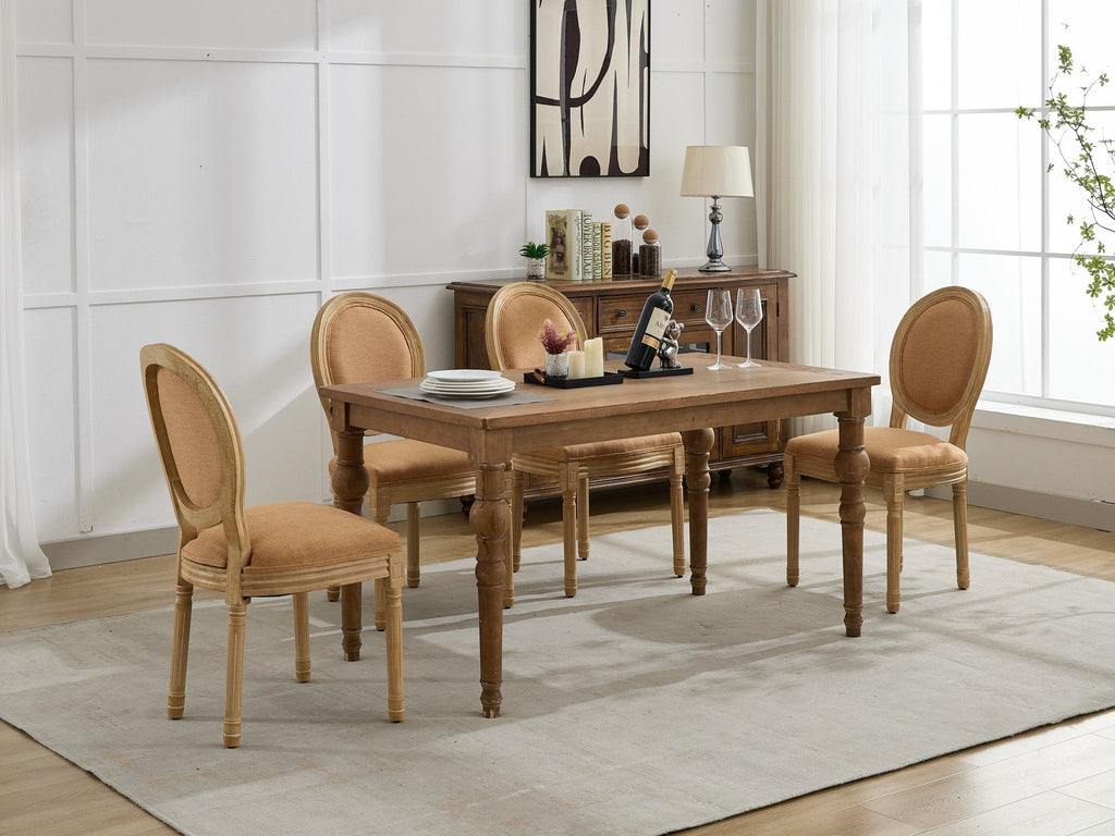 French Style Solid Wood Frame Linen Fabric Back Dining Chair (Set of 2)