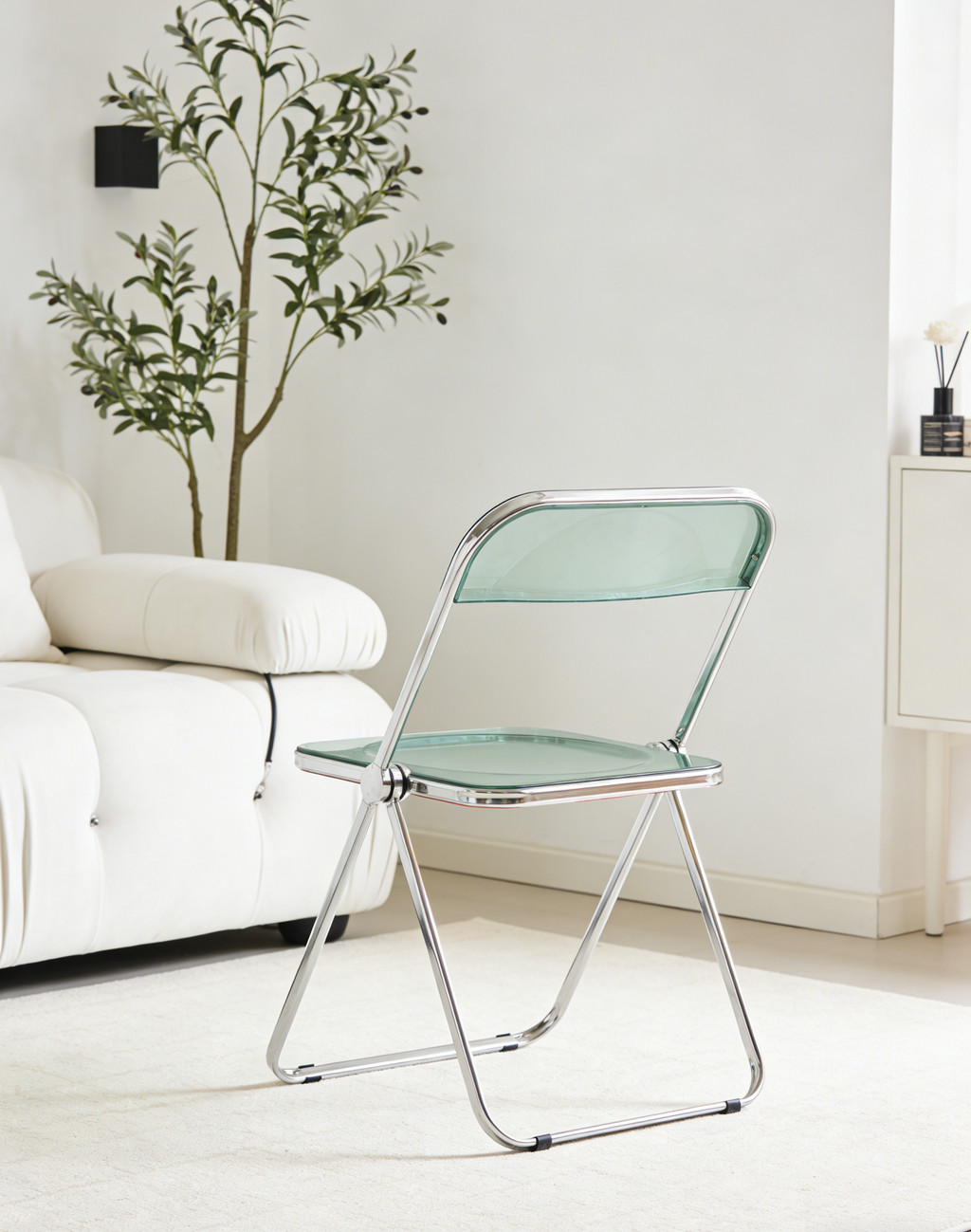 Folding Blue-Green  Ghost Chair Transparent Acrylic Stackable Chrome Frame