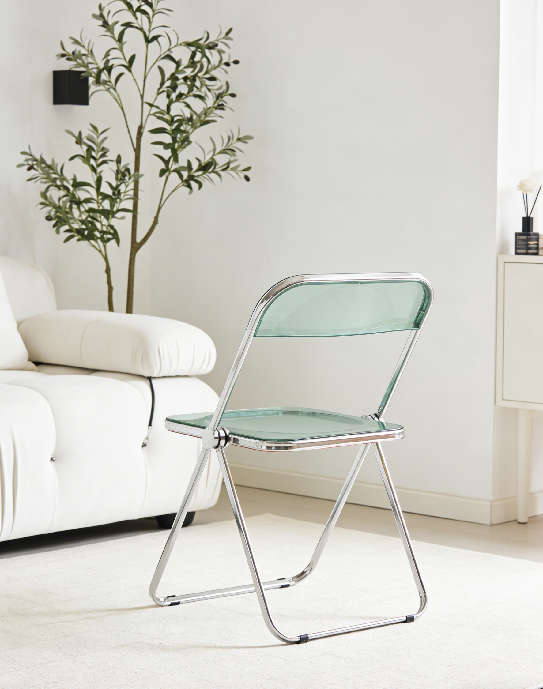 Folding Blue-Green  Ghost Chair Transparent Acrylic Stackable Chrome Frame