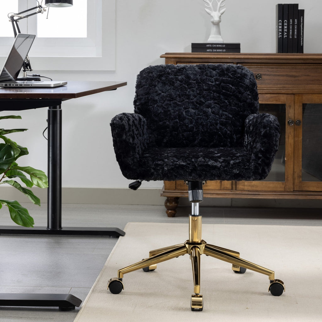 Artificial Rabbit Hair Home Office Chair with Golden Metal Base