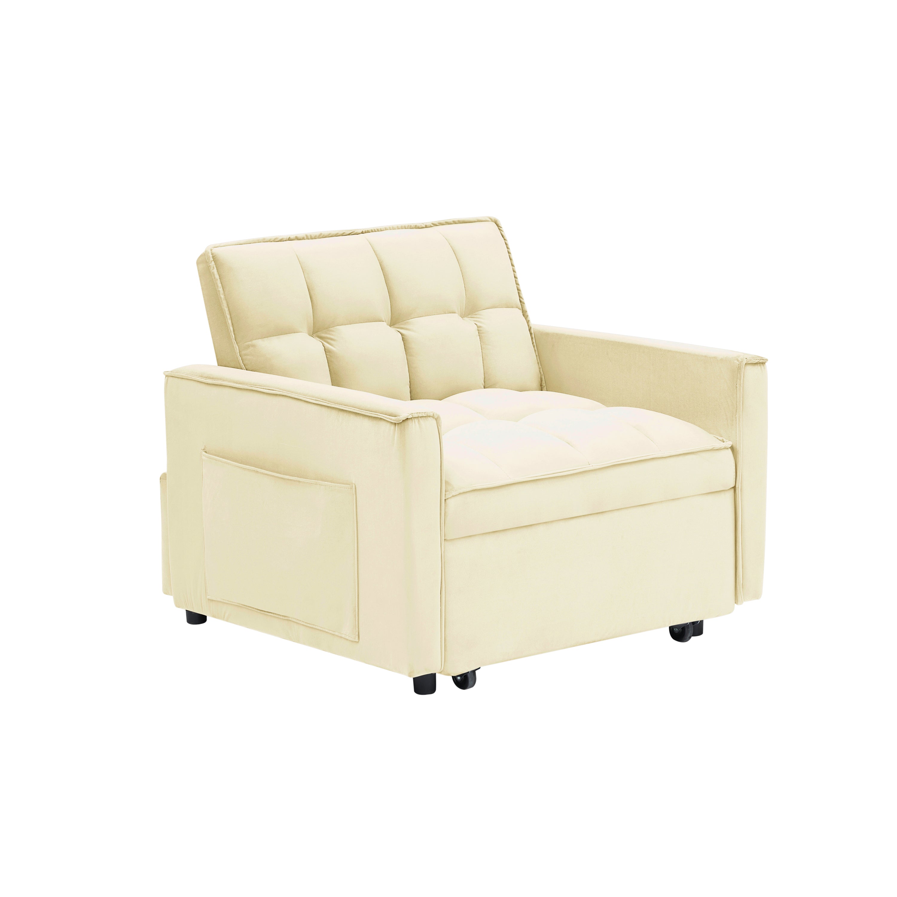 Velvet Foldable Sofa Bed Adjustable Back with USB, Ashtray & Phone Stand