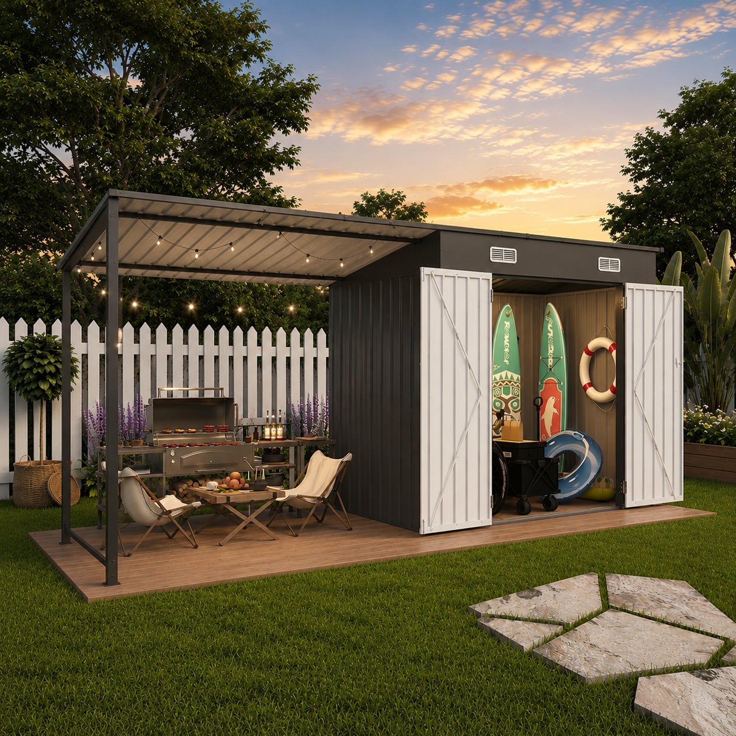 12x4 Ft Metal Lean To Shed With Pergola 2 In 1 Storage Shed Gazebo Combo