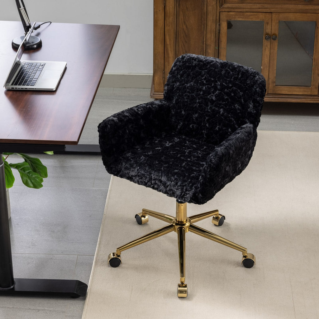 Artificial Rabbit Hair Home Office Chair with Golden Metal Base