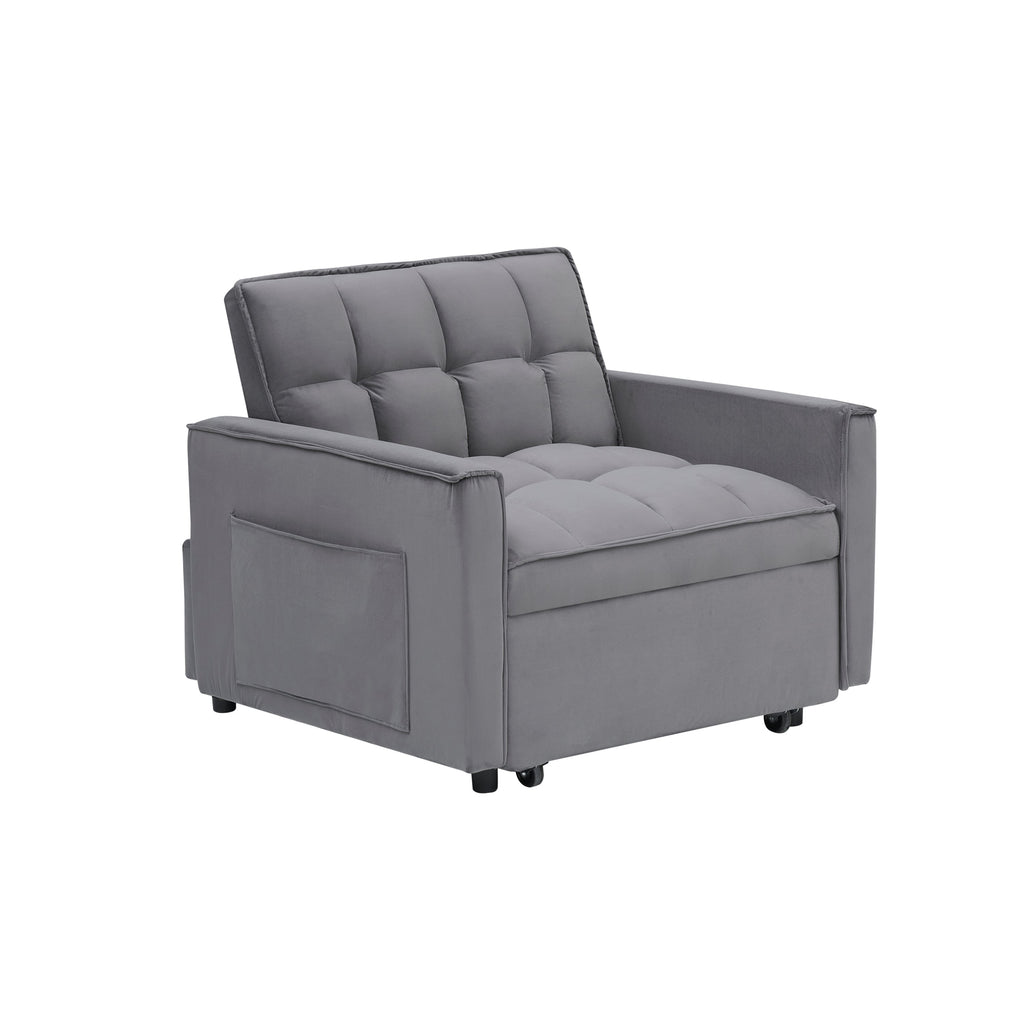 Velvet Foldable Sofa Bed Adjustable Back with USB, Ashtray & Phone Stand