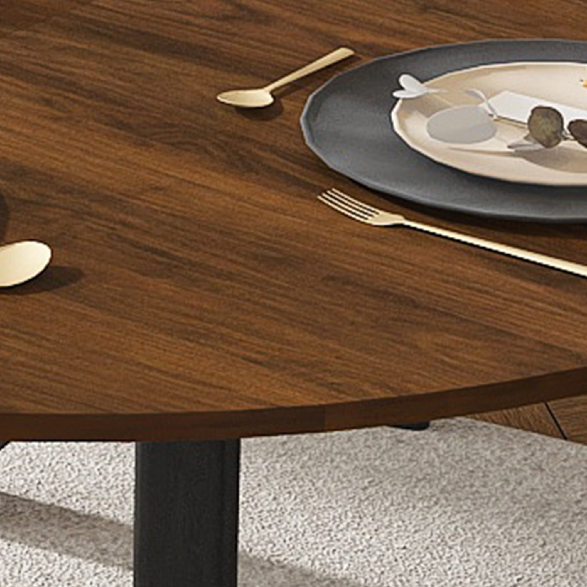 Modern Solid Wood Veneer Retractable Dining Table