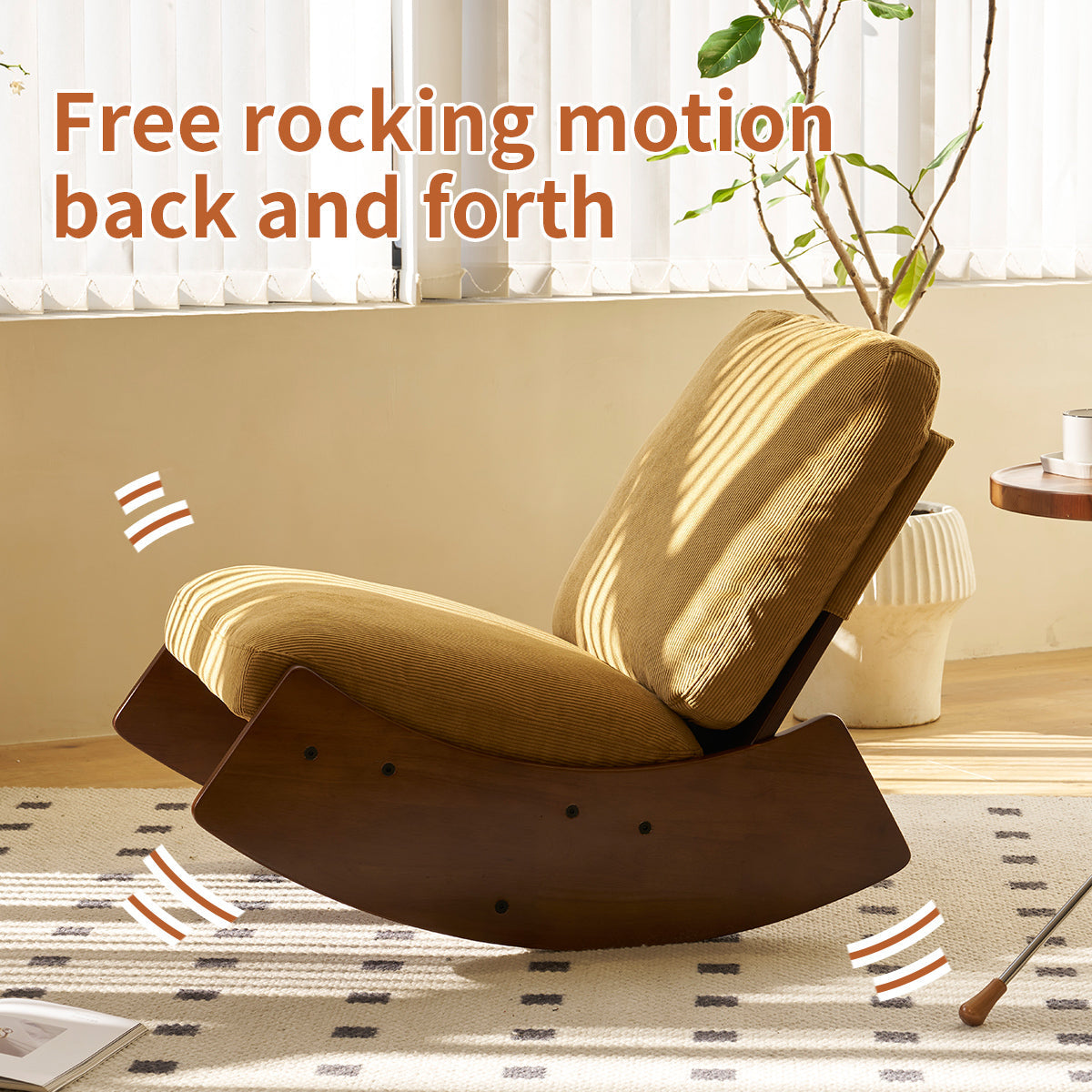 Corduroy Glider Rocking Chair with Solid Wood Frame