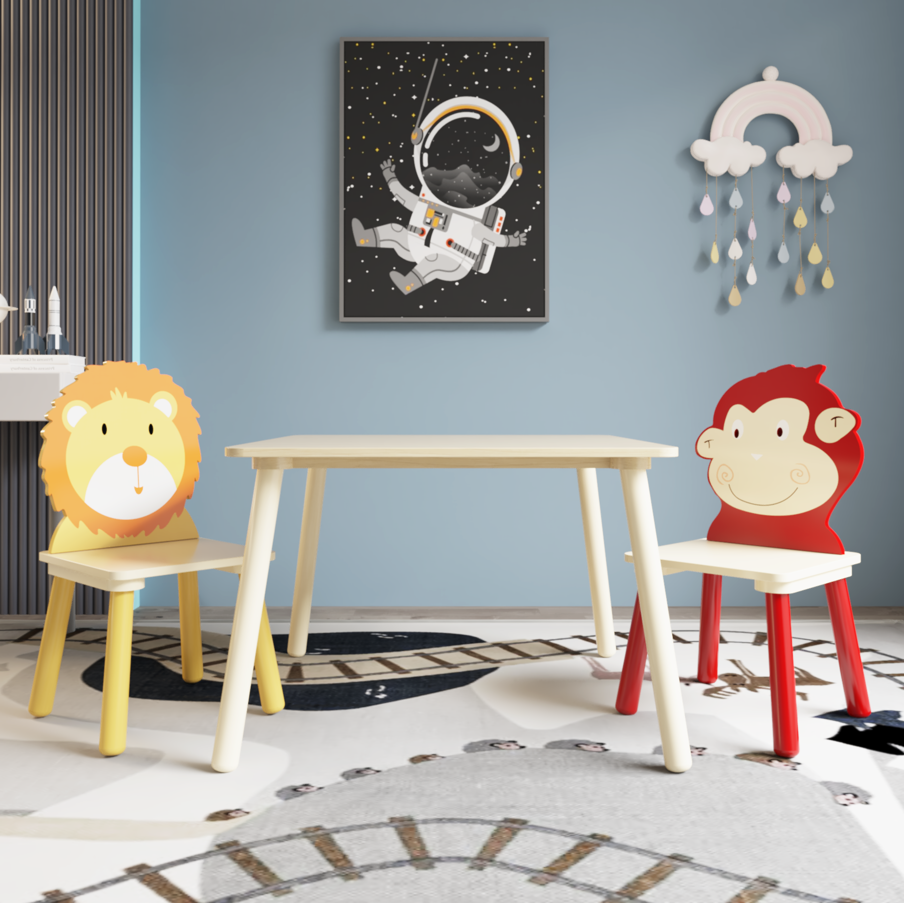 Kids Wooden Table and 2 Chairs Set