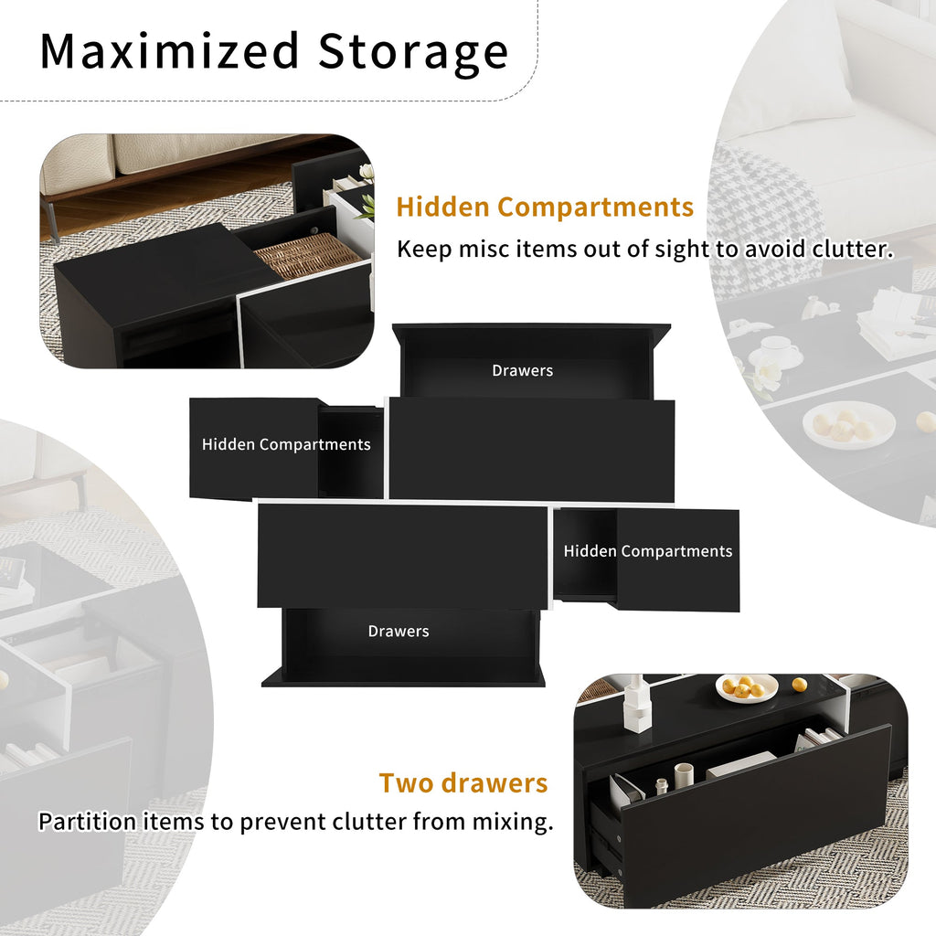 Multi-Functional Extendable Coffee Table with 2 Storage Space and Drawers