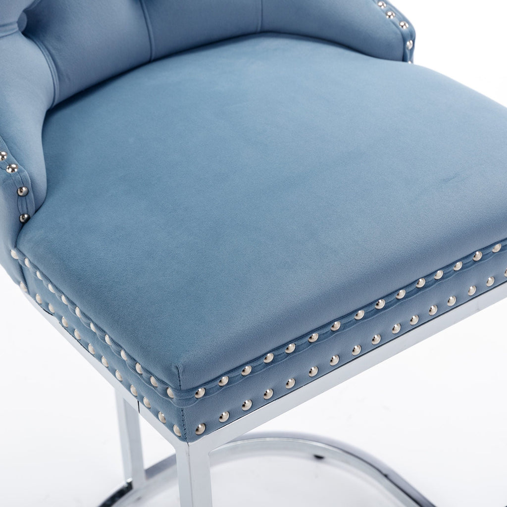 Luxury Elegant Nailhead Trim Tufted Velvet Bar Stools (Set of 2)