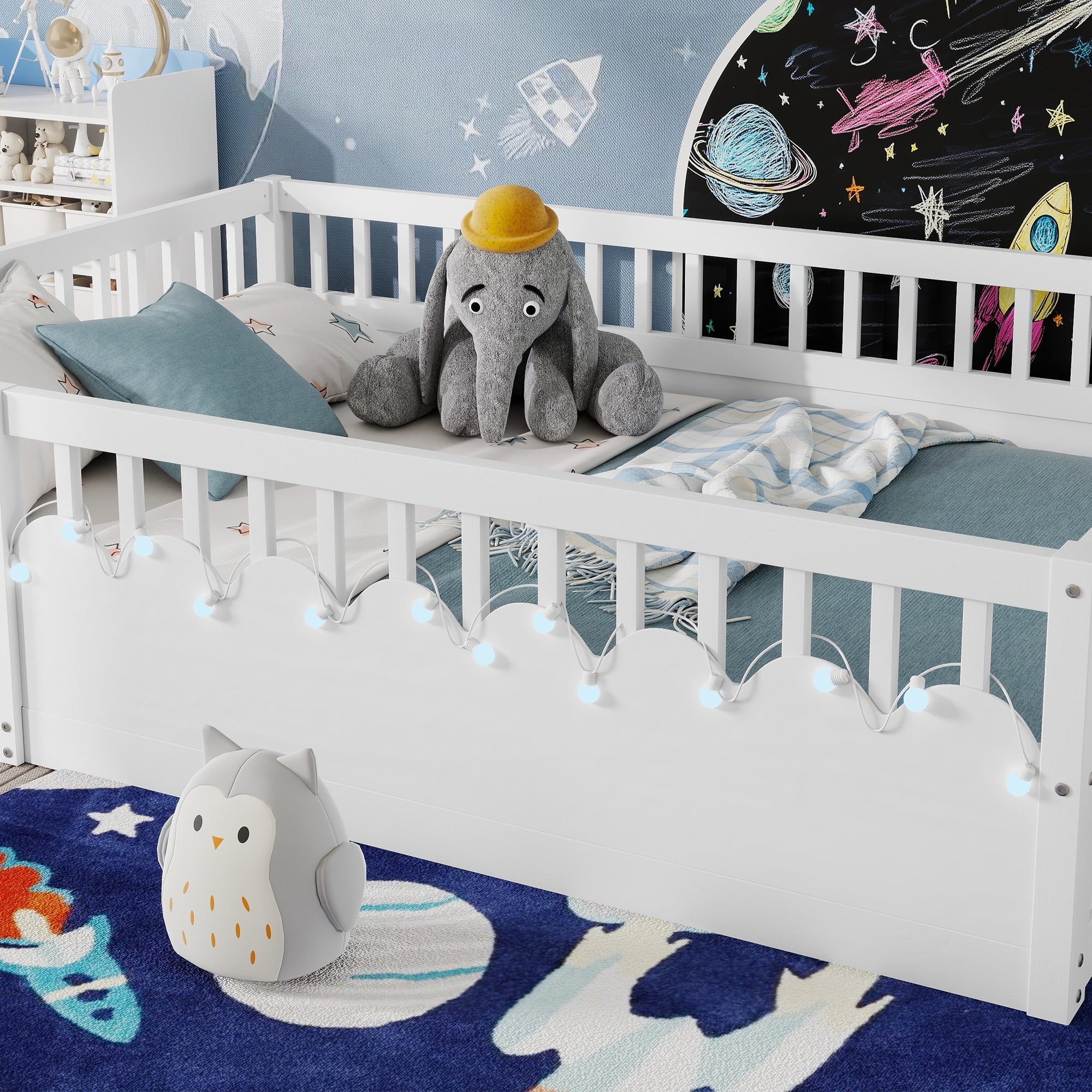 Twin/Full Montessori Floor Kids Bed Frame with High Rails