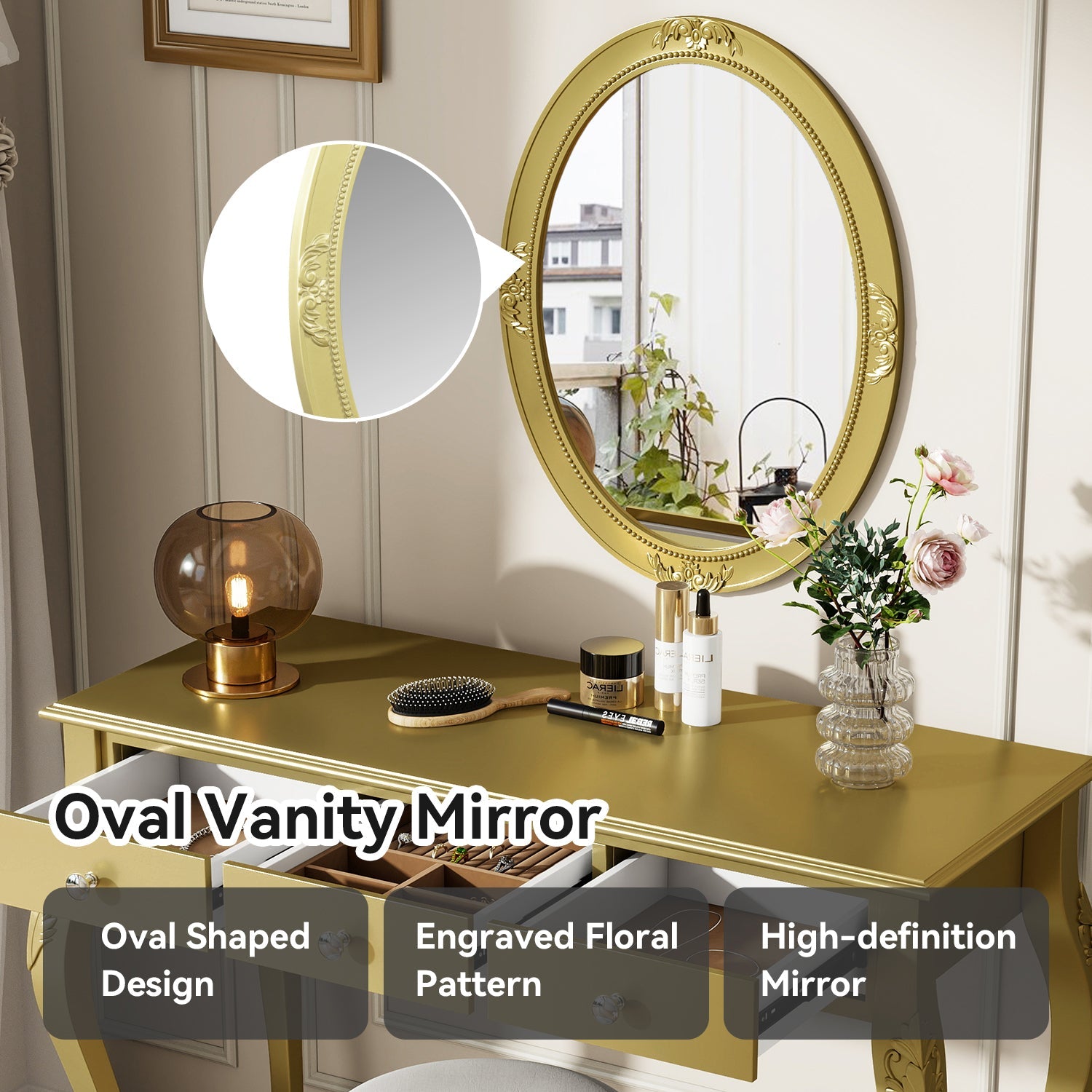 Luxury Makeup Vanity Desk with Oval Mirror